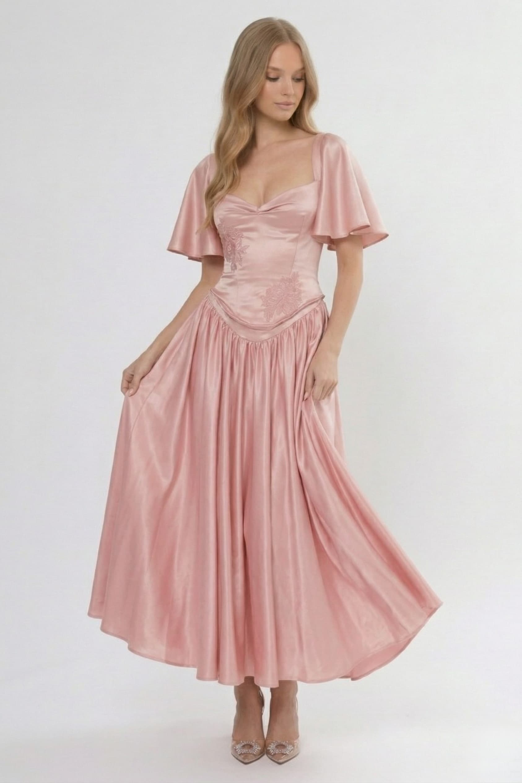 A-Line/Two-Piece Ankle Length Soft Satin Wedding Guest Dress CG0317