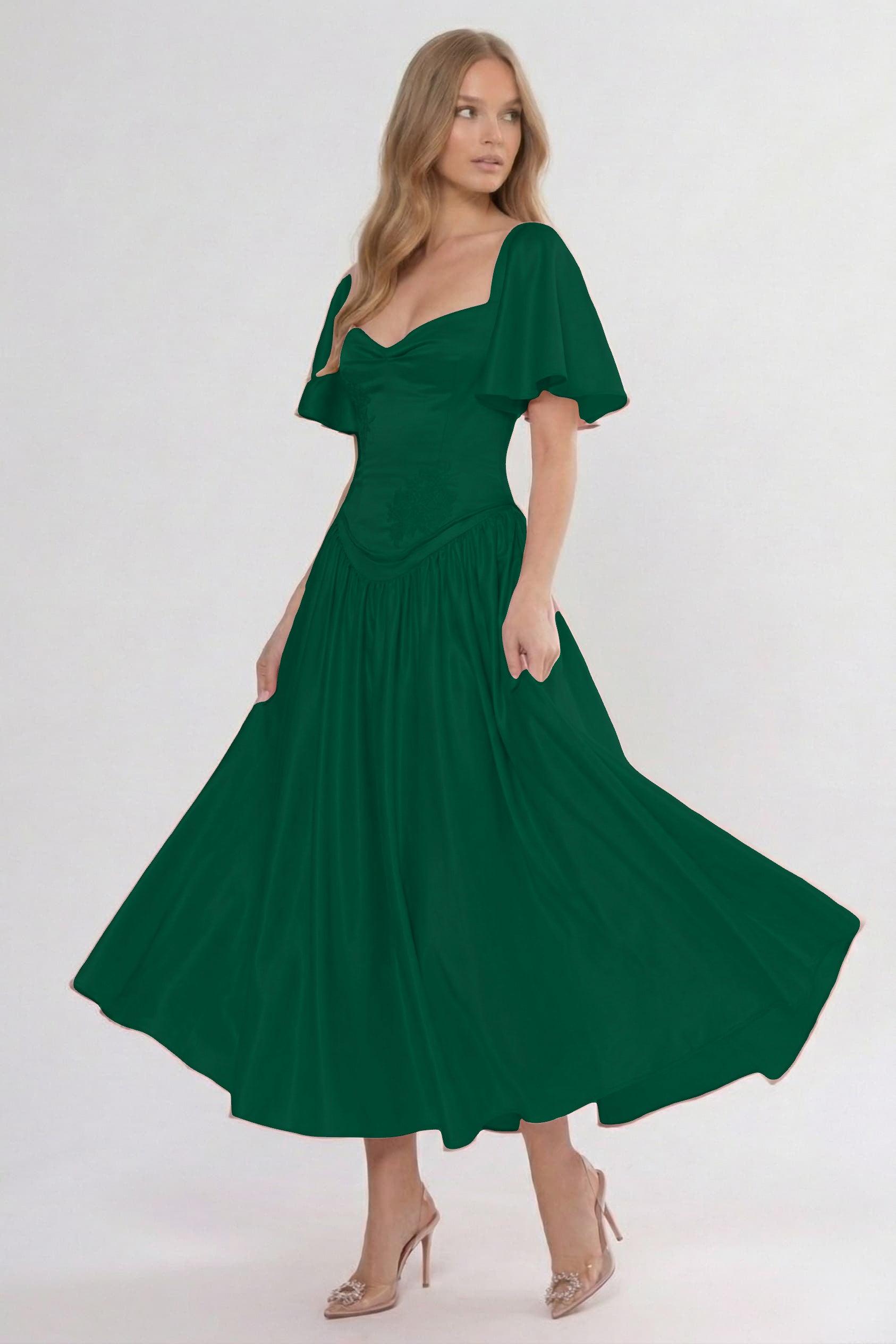 A-Line/Two-Piece Ankle Length Soft Satin Wedding Guest Dress CG0317