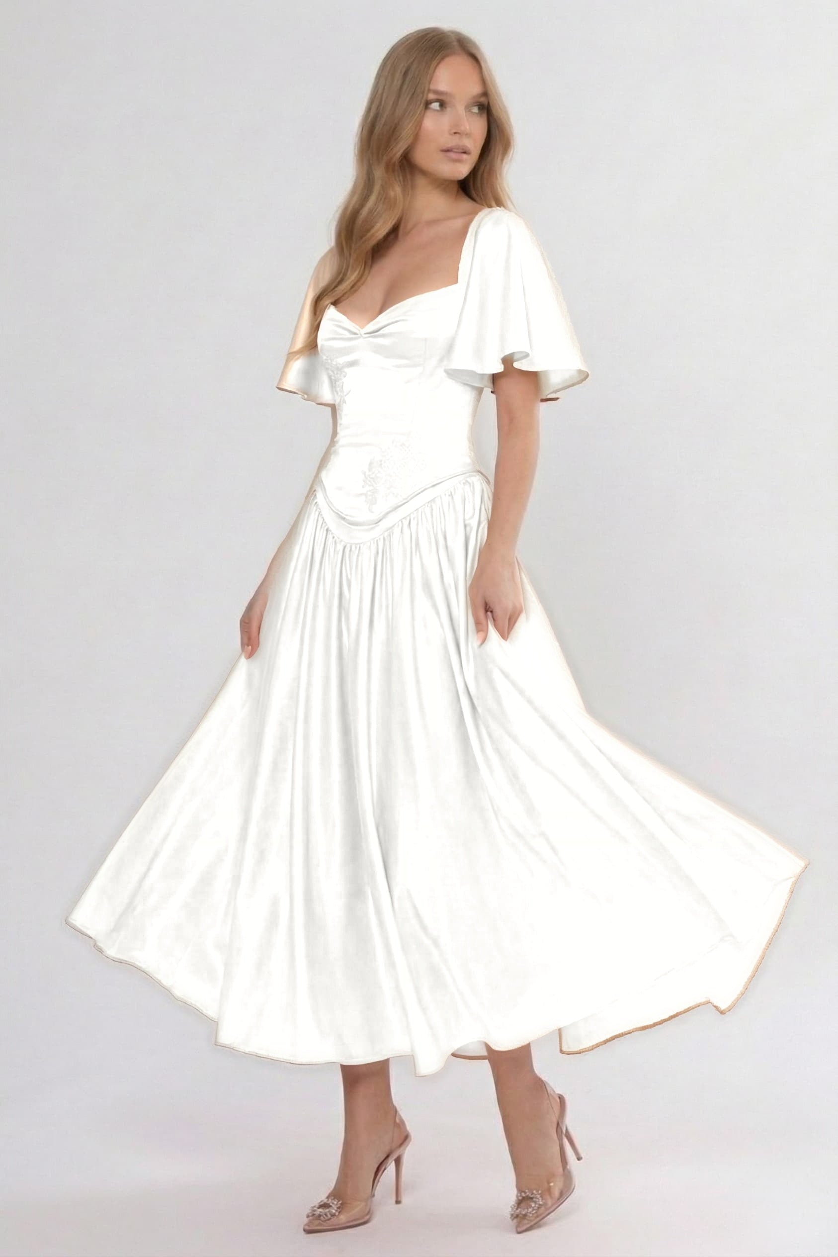 A-Line/Two-Piece Ankle Length Soft Satin Wedding Guest Dress CG0317