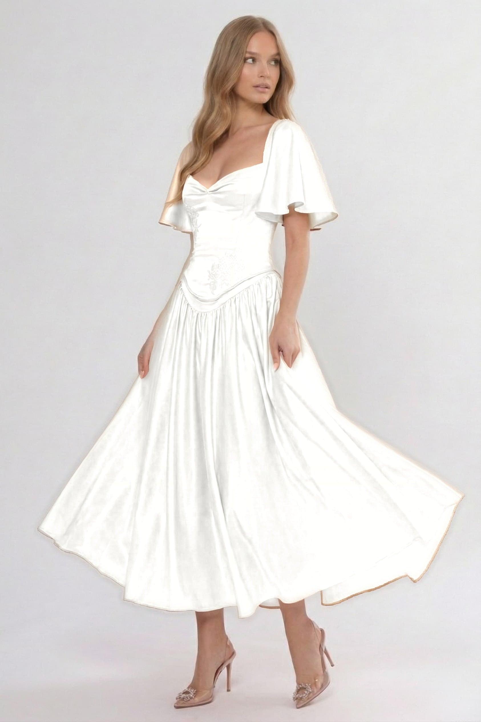 A-Line/Two-Piece Ankle Length Soft Satin Wedding Guest Dress CG0317