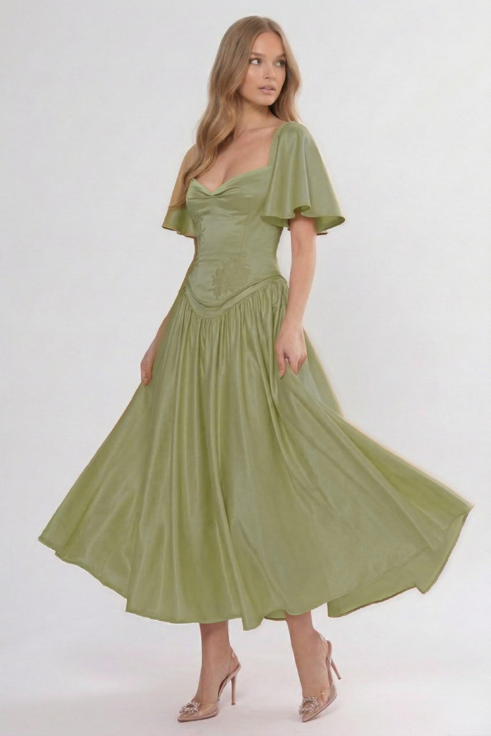 A-Line/Two-Piece Ankle Length Soft Satin Wedding Guest Dress CG0317