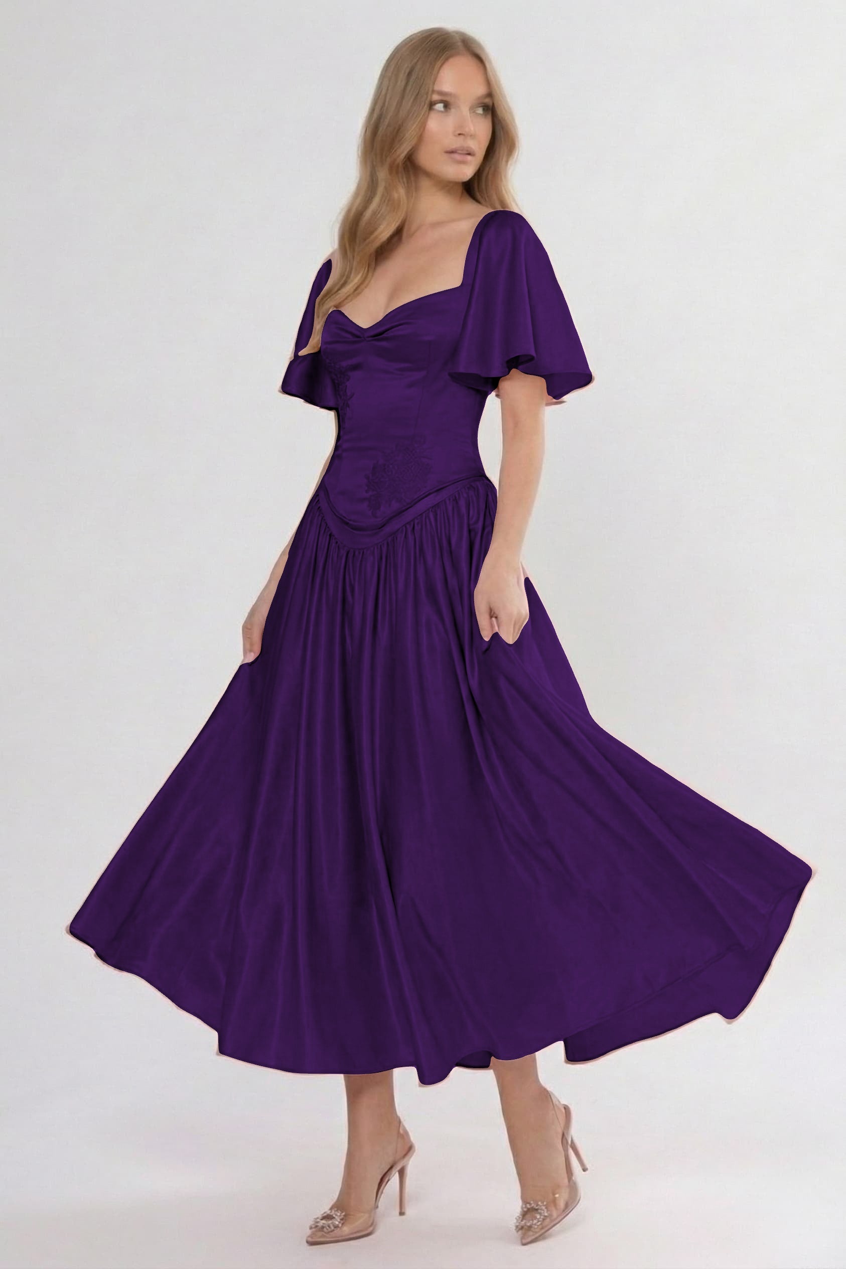 A-Line/Two-Piece Ankle Length Soft Satin Wedding Guest Dress CG0317