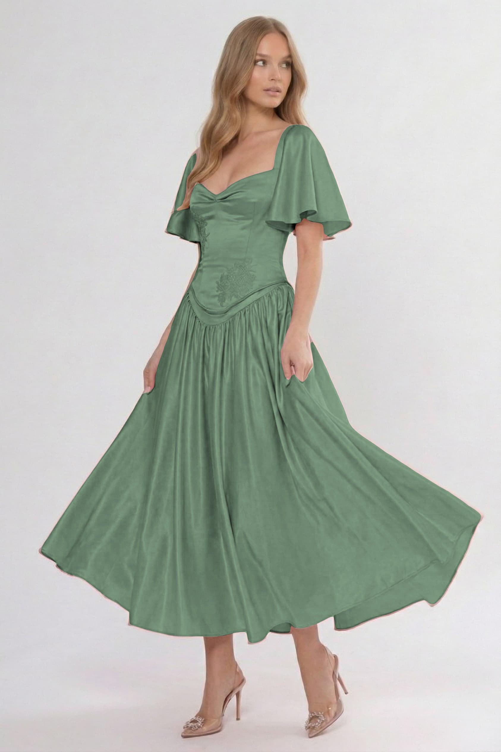 A-Line/Two-Piece Ankle Length Soft Satin Wedding Guest Dress CG0317