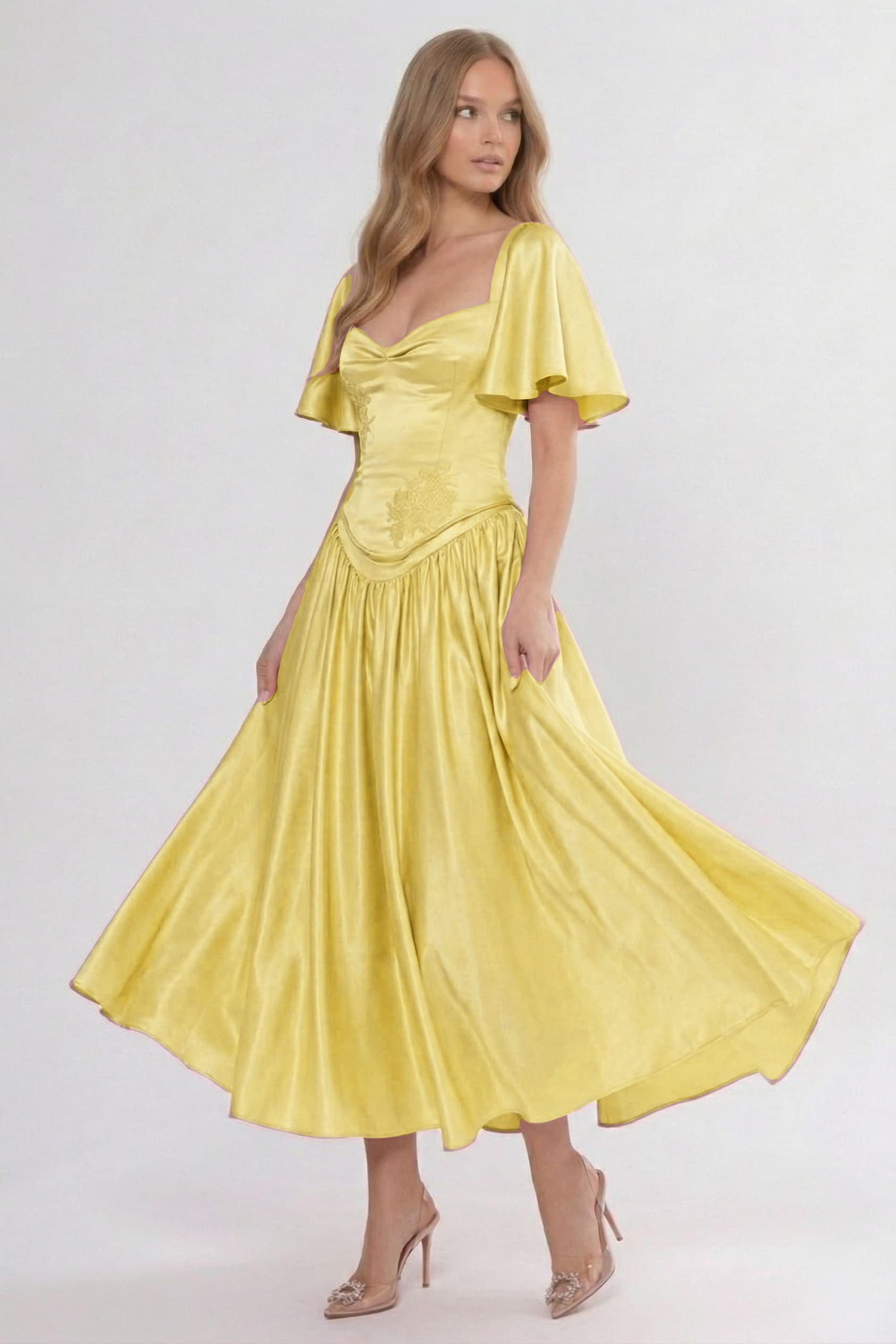 A-Line/Two-Piece Ankle Length Soft Satin Wedding Guest Dress CG0317
