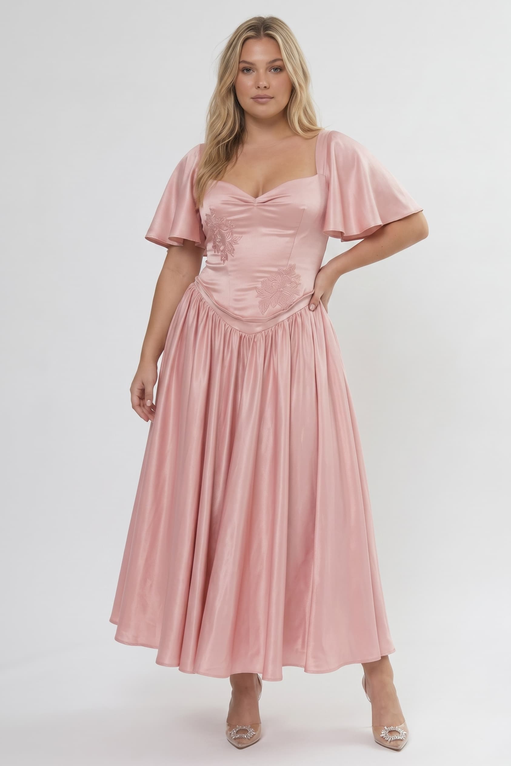 A-Line/Two-Piece Ankle Length Soft Satin Wedding Guest Dress CG0317