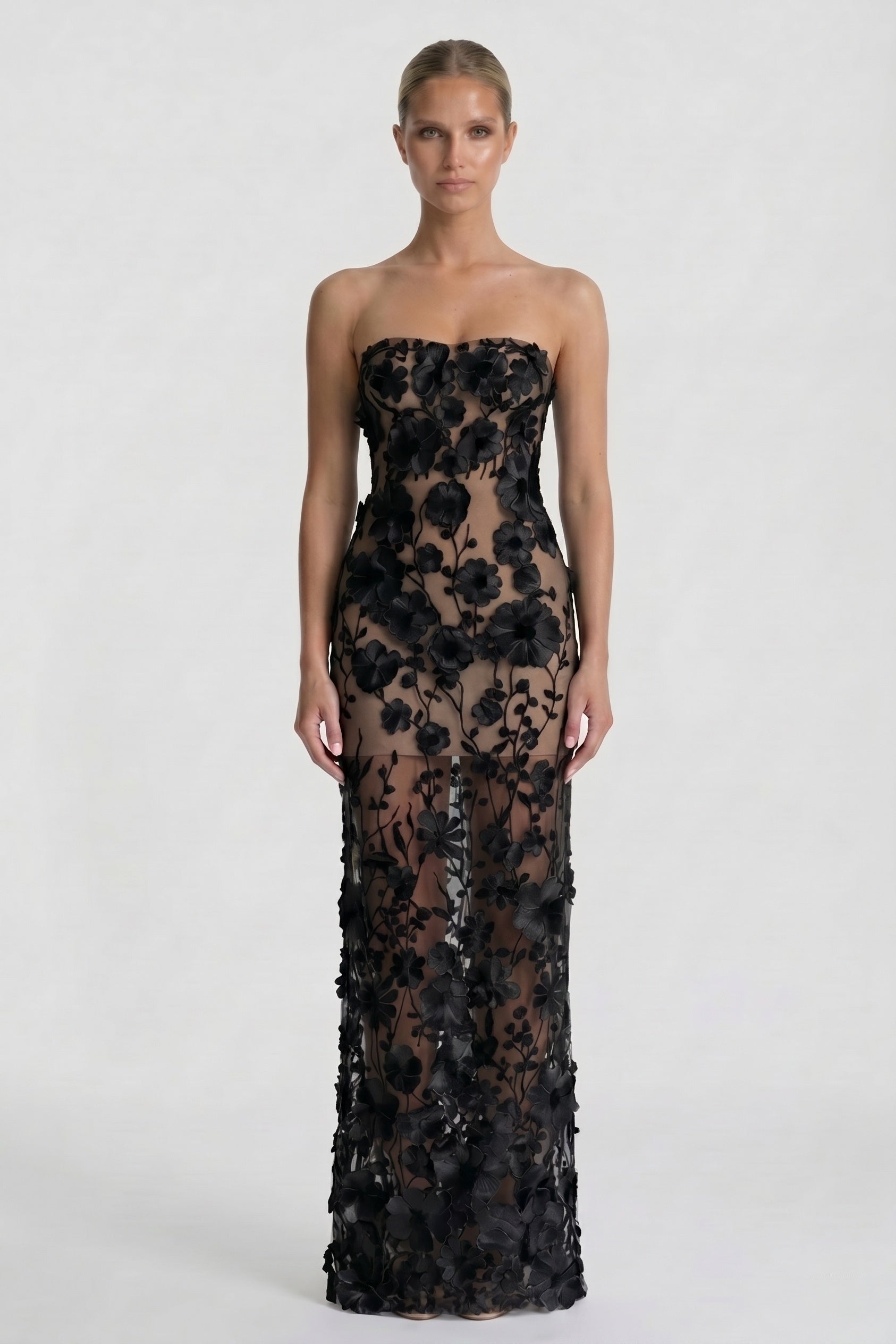Sheath-Column Maxi Lace Wedding Guest Dress CG0318