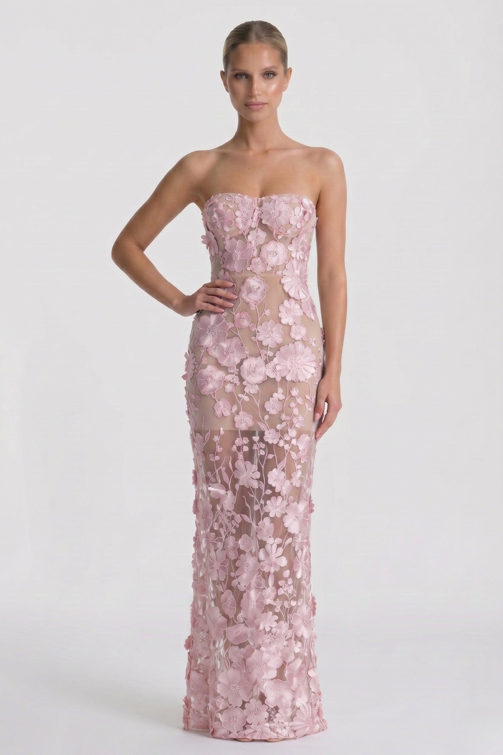 Sheath-Column Maxi Lace Wedding Guest Dress CG0318