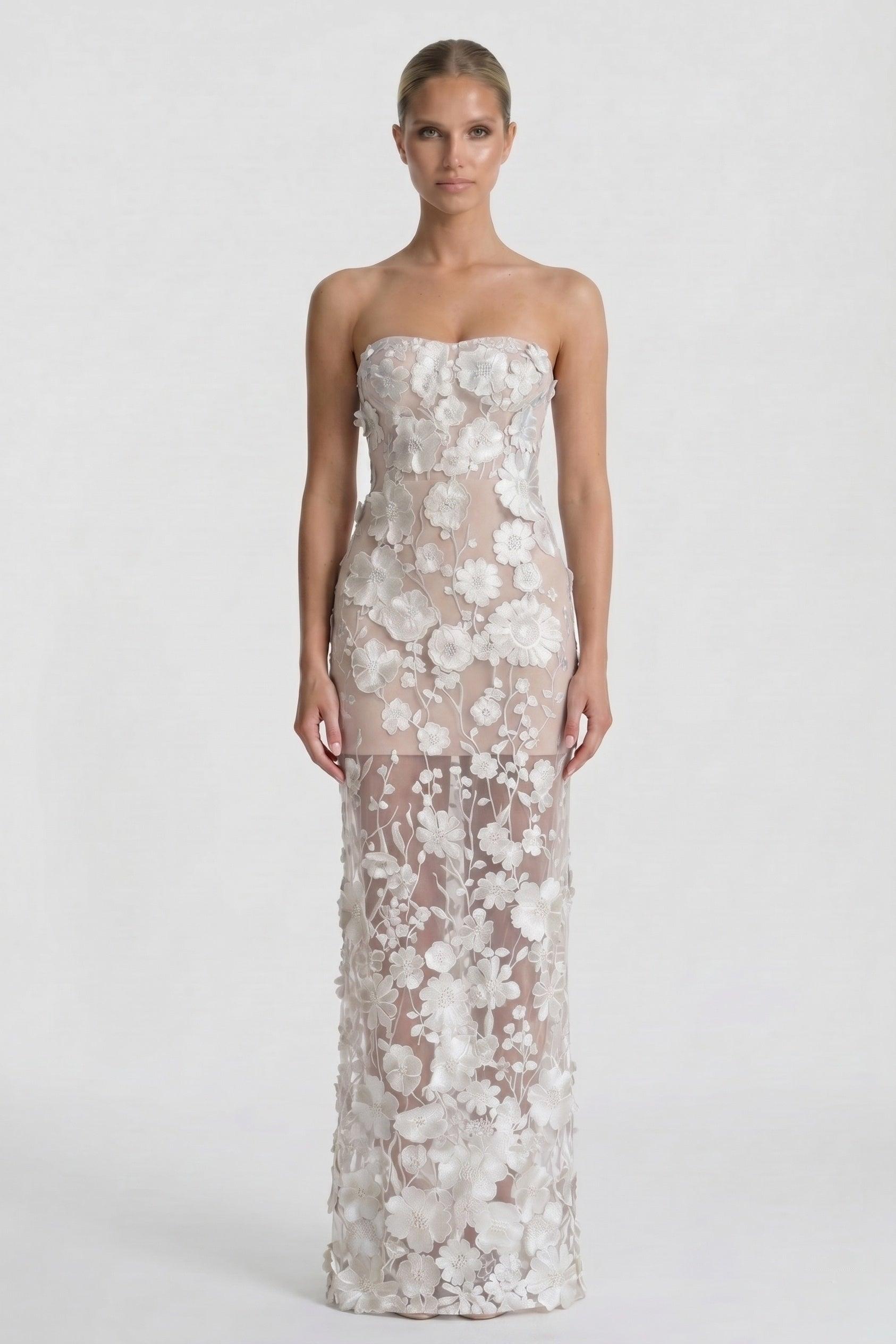 Sheath-Column Maxi Lace Wedding Guest Dress CG0318