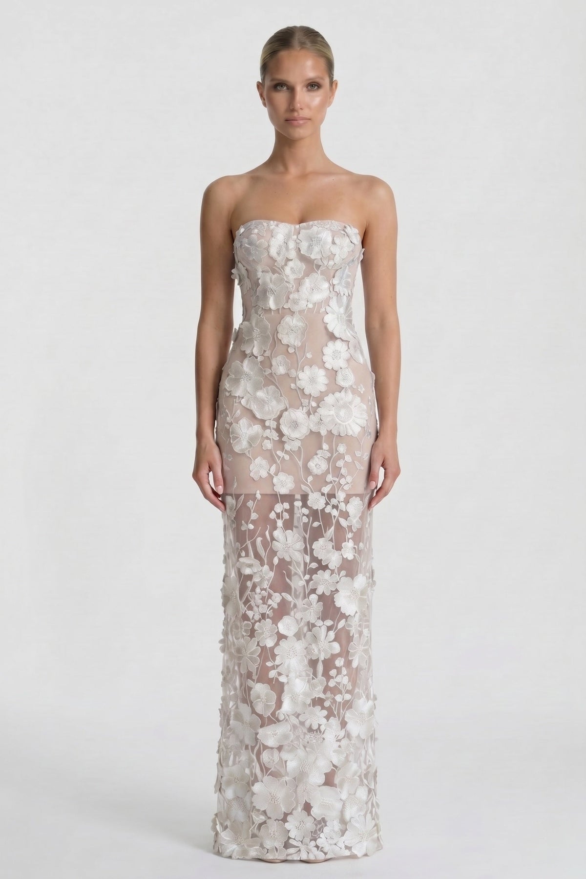 Sheath-Column Maxi Lace Wedding Guest Dress CG0318