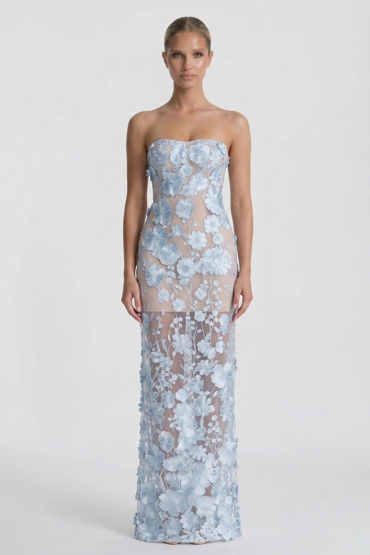 Sheath-Column Maxi Lace Wedding Guest Dress CG0318
