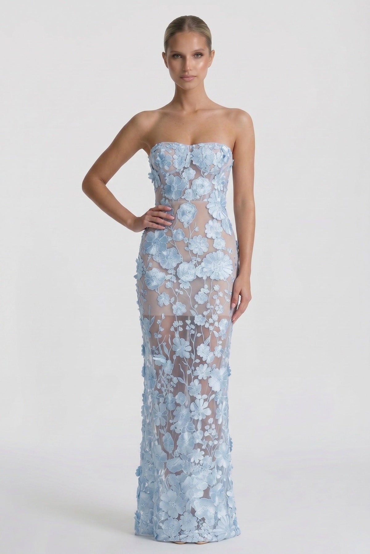 Sheath-Column Maxi Lace Wedding Guest Dress CG0318
