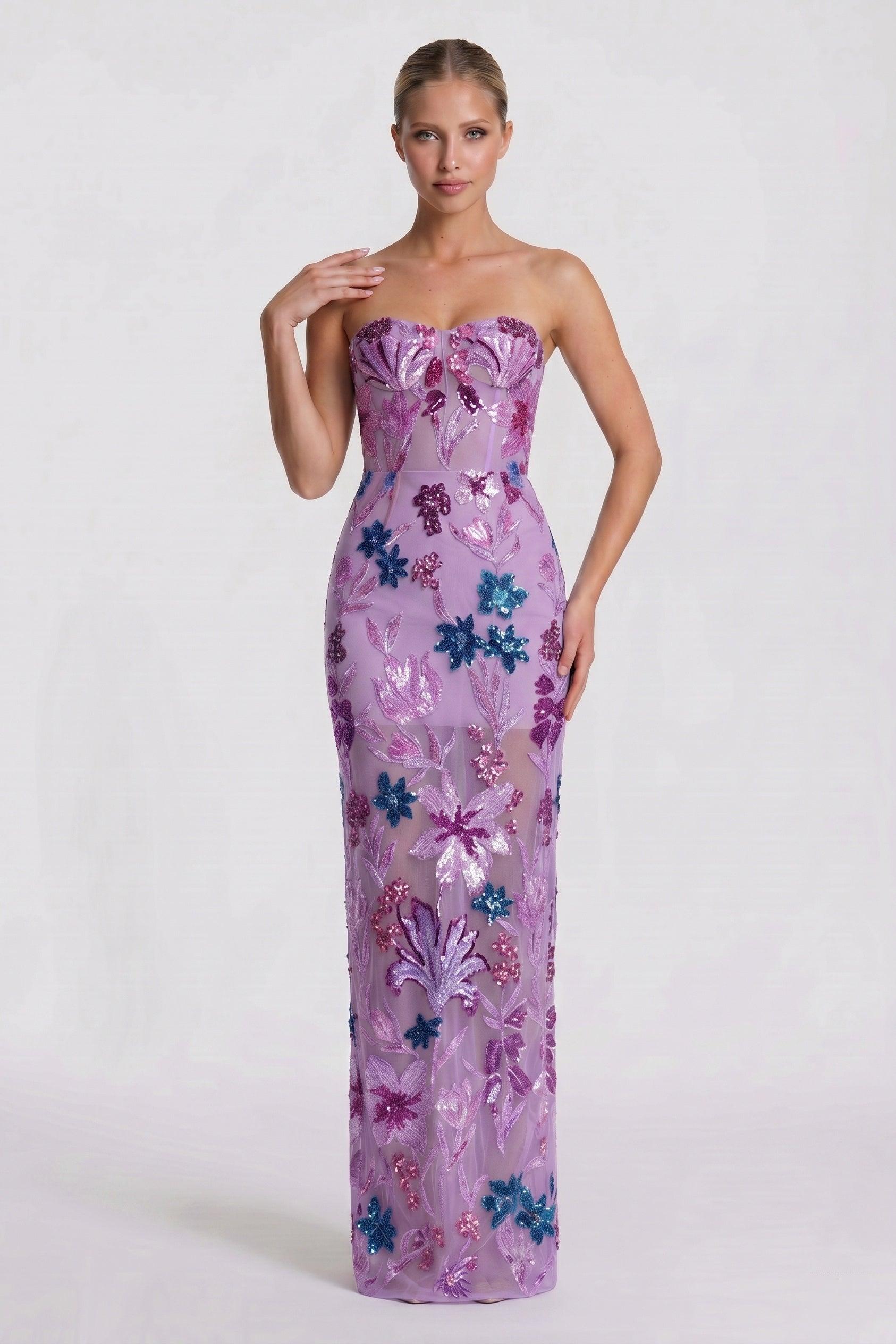 Sheath-Column Maxi Lace Wedding Guest Dress CG0320