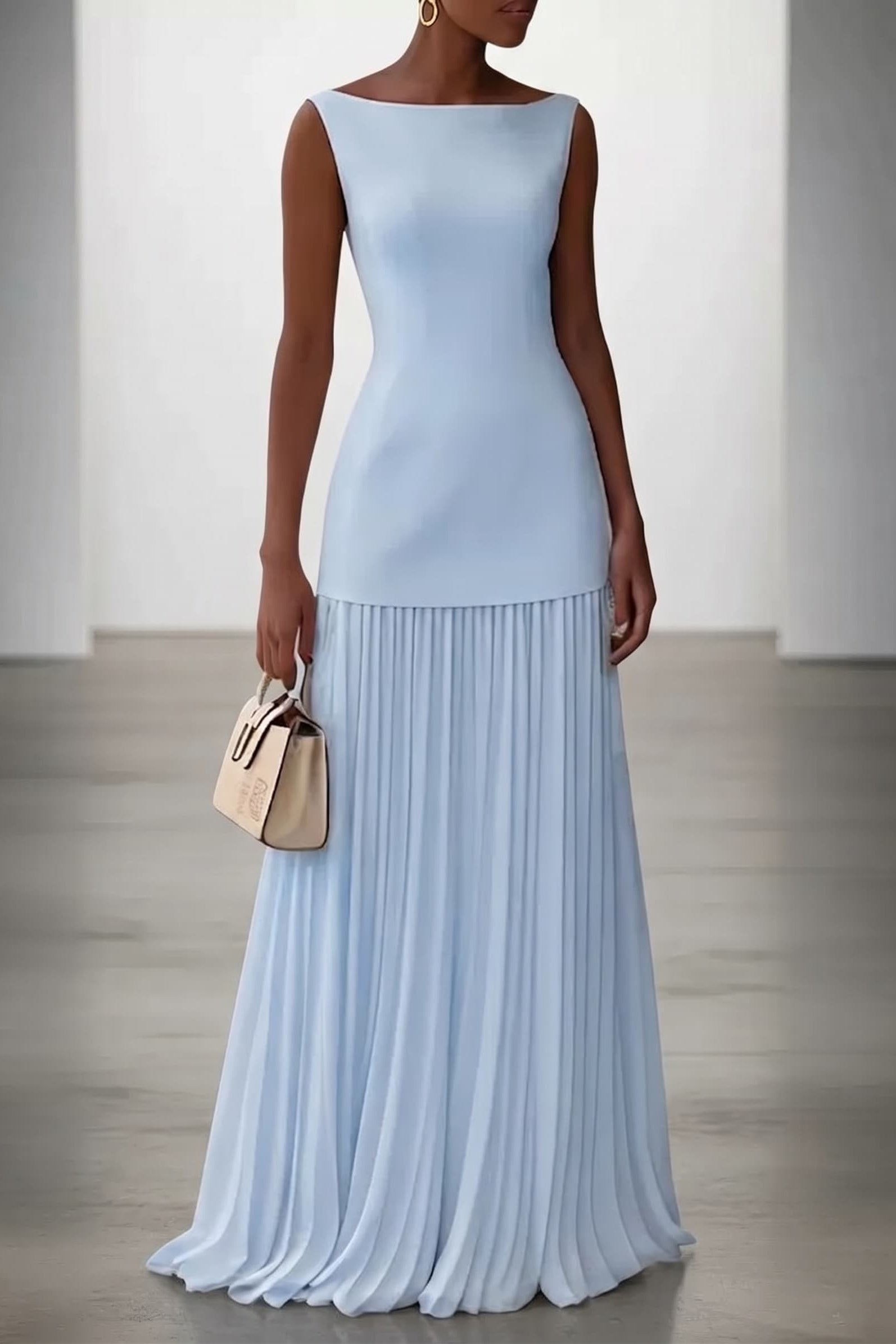 Sheath-Column Maxi Elastic Cloth Chiffon Wedding Guest Dress CG0328