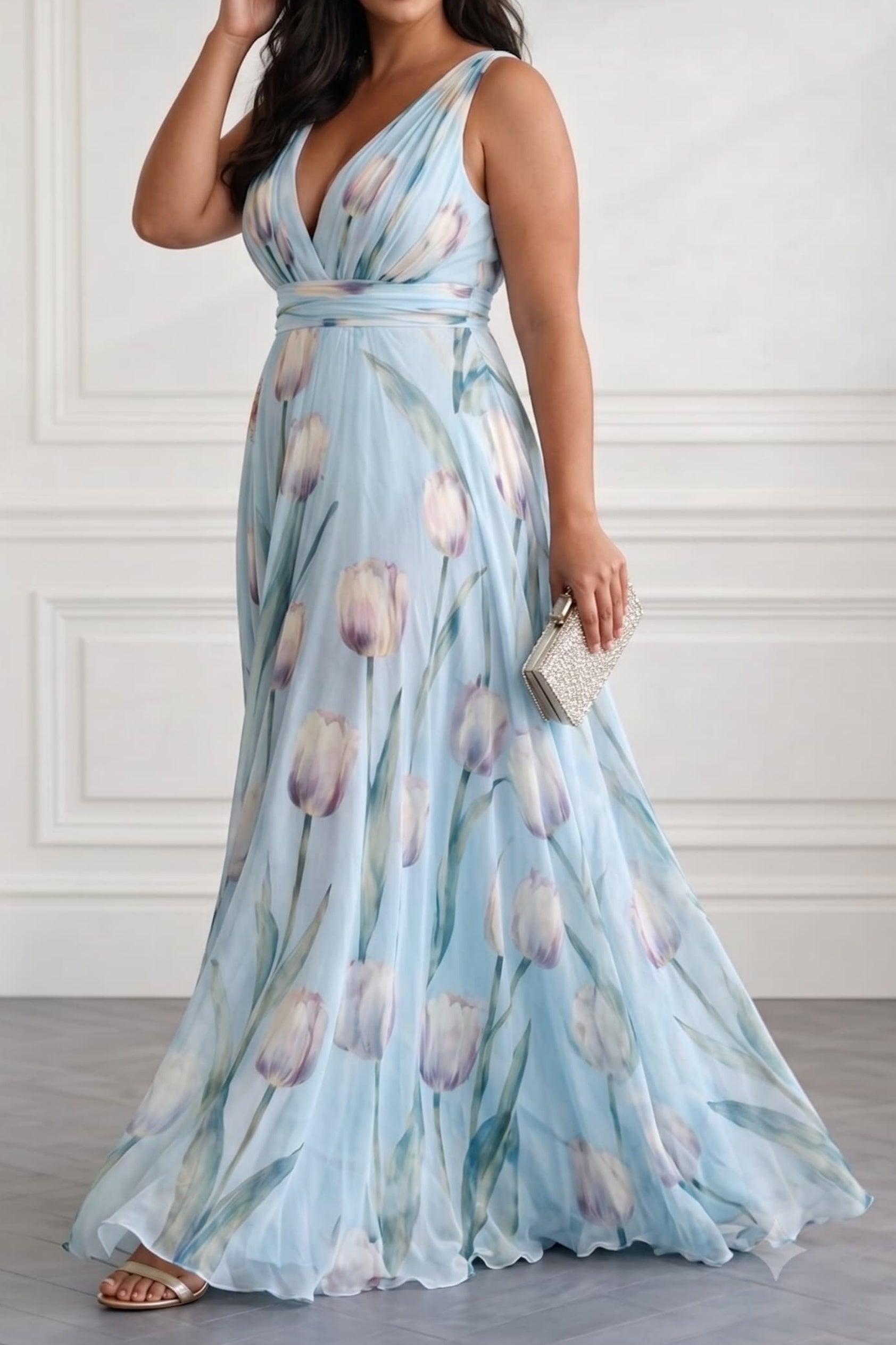 A-Line Maxi Printed Chiffon Wedding Guest Dress CG0330
