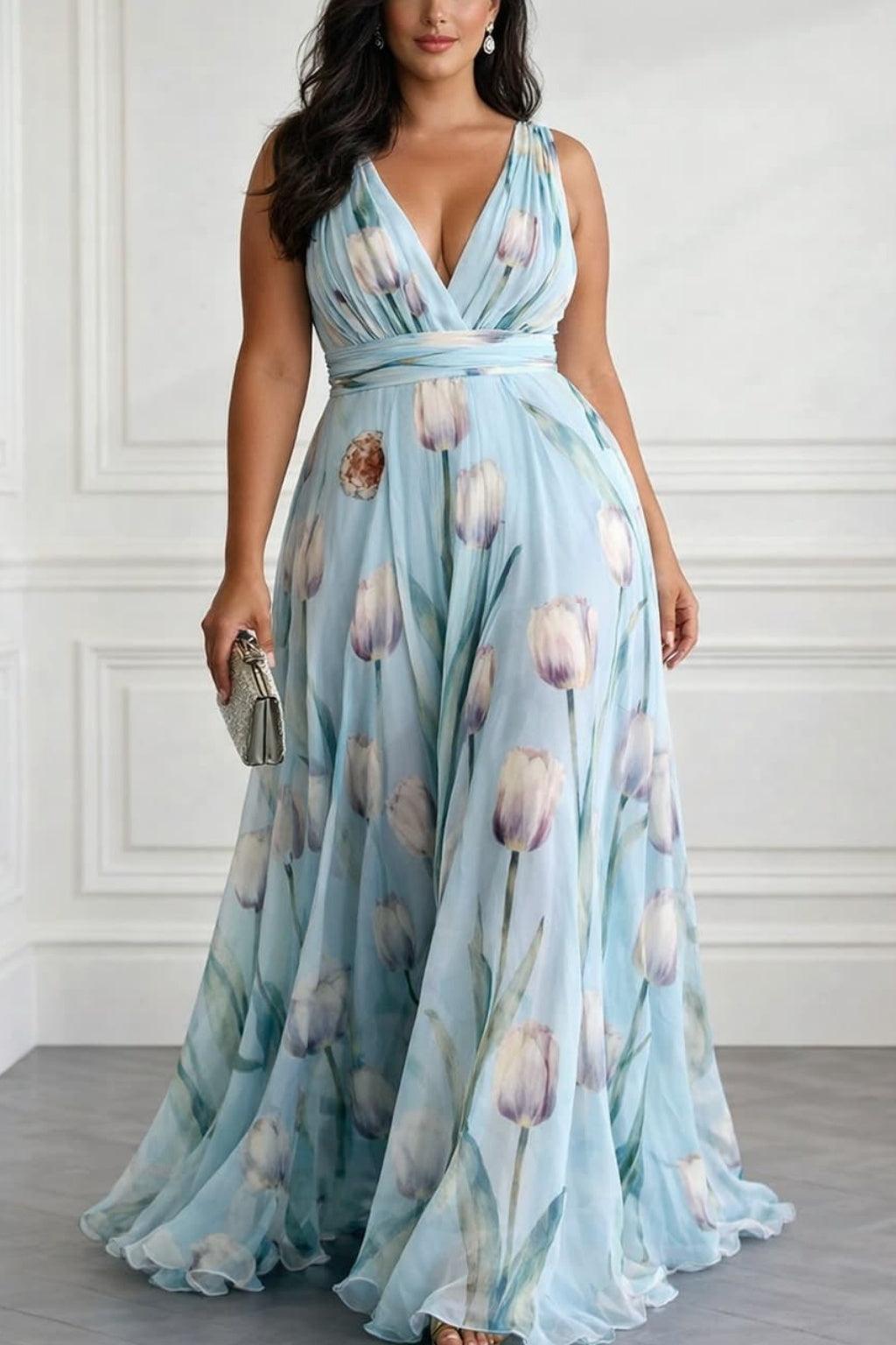 A-Line Maxi Printed Chiffon Wedding Guest Dress CG0330
