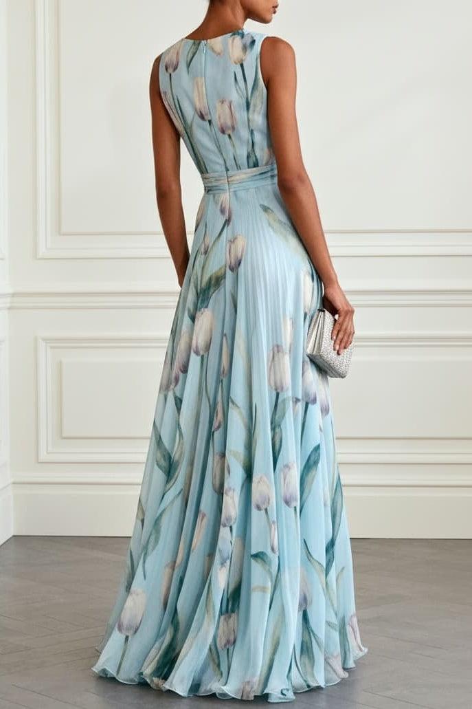 A-Line Maxi Printed Chiffon Wedding Guest Dress CG0330