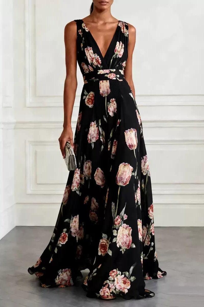 A-Line Maxi Printed Chiffon Wedding Guest Dress CG0330