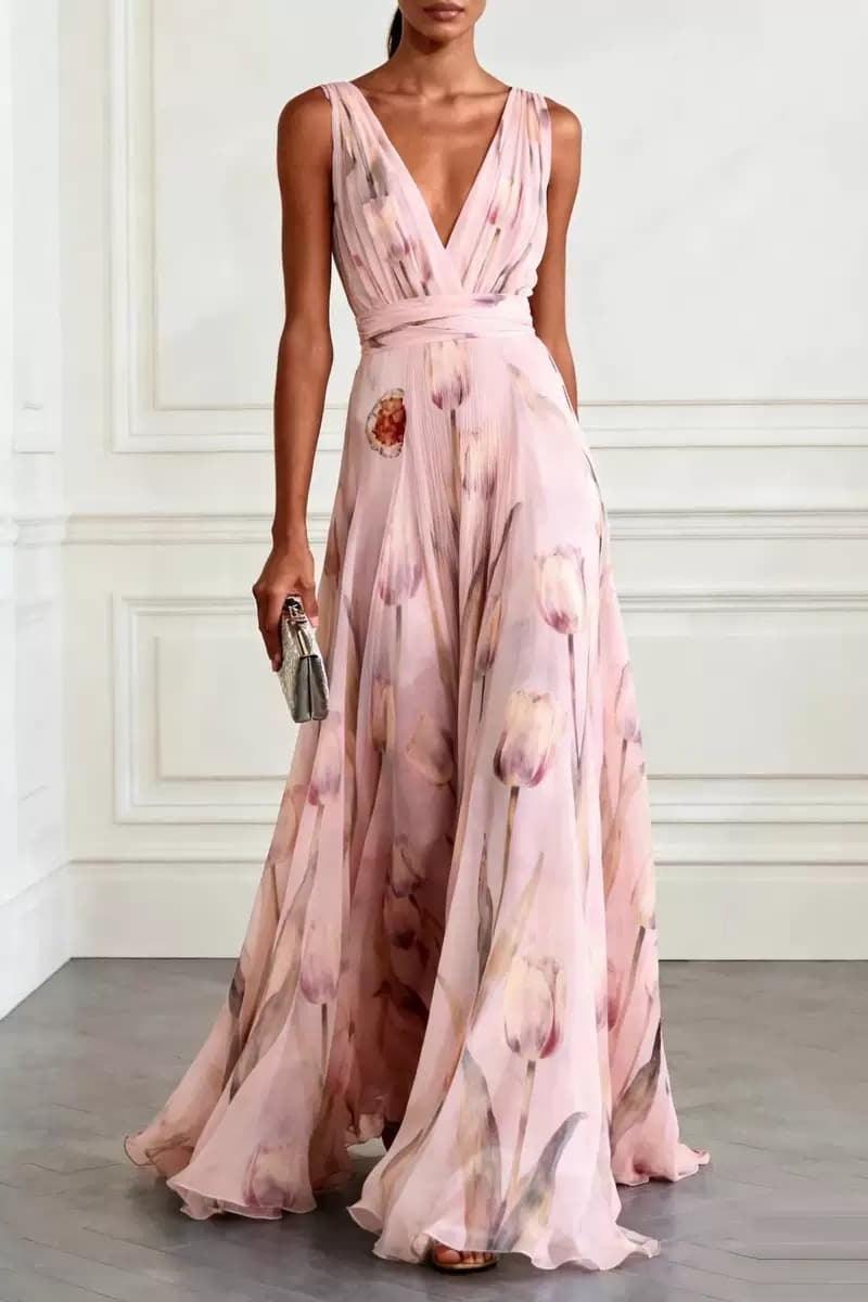 A-Line Maxi Printed Chiffon Wedding Guest Dress CG0330