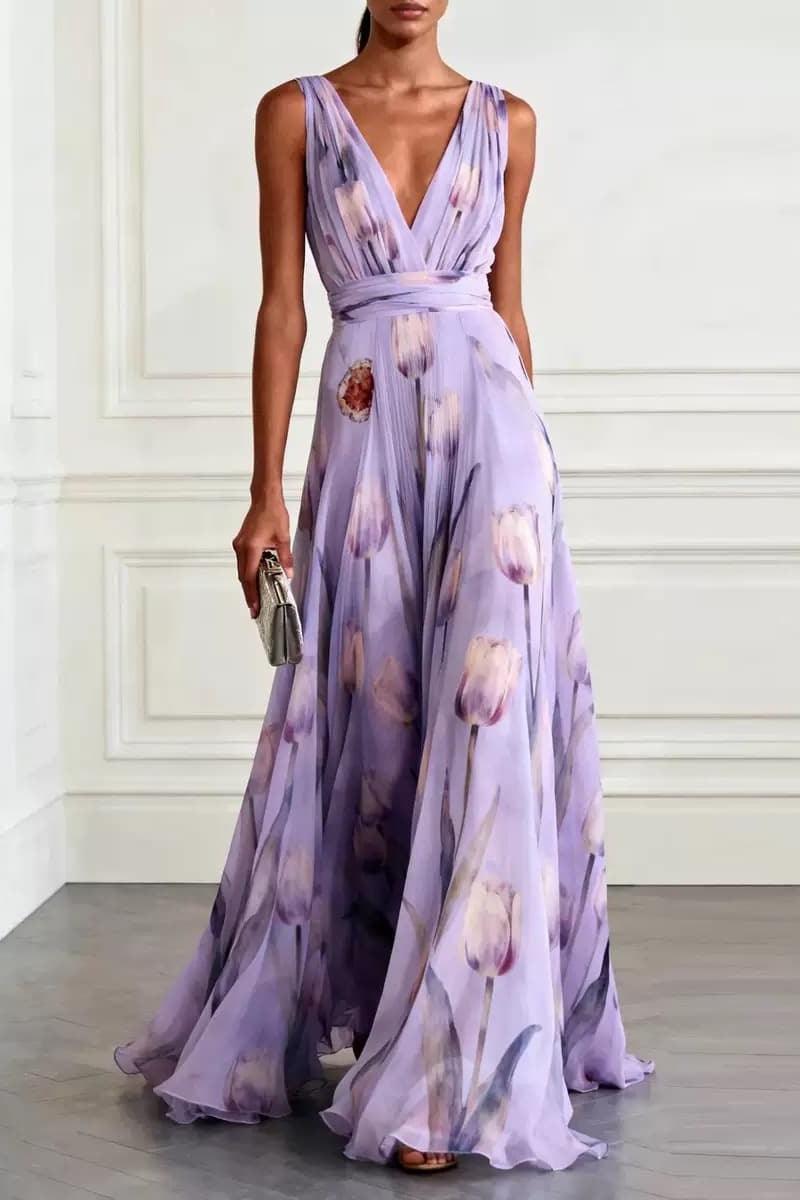 A-Line Maxi Printed Chiffon Wedding Guest Dress CG0330
