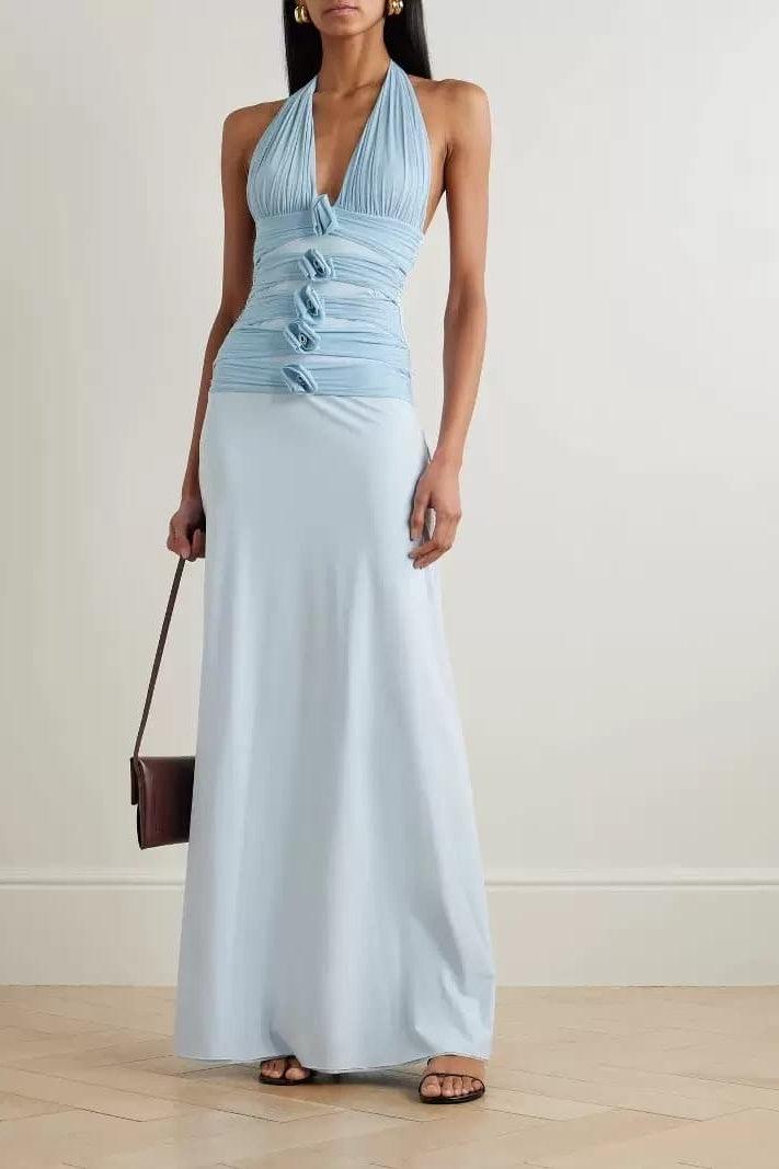 Sheath-Column Maxi Elastic Cloth Stretch Mesh Wedding Guest Dress CG0331