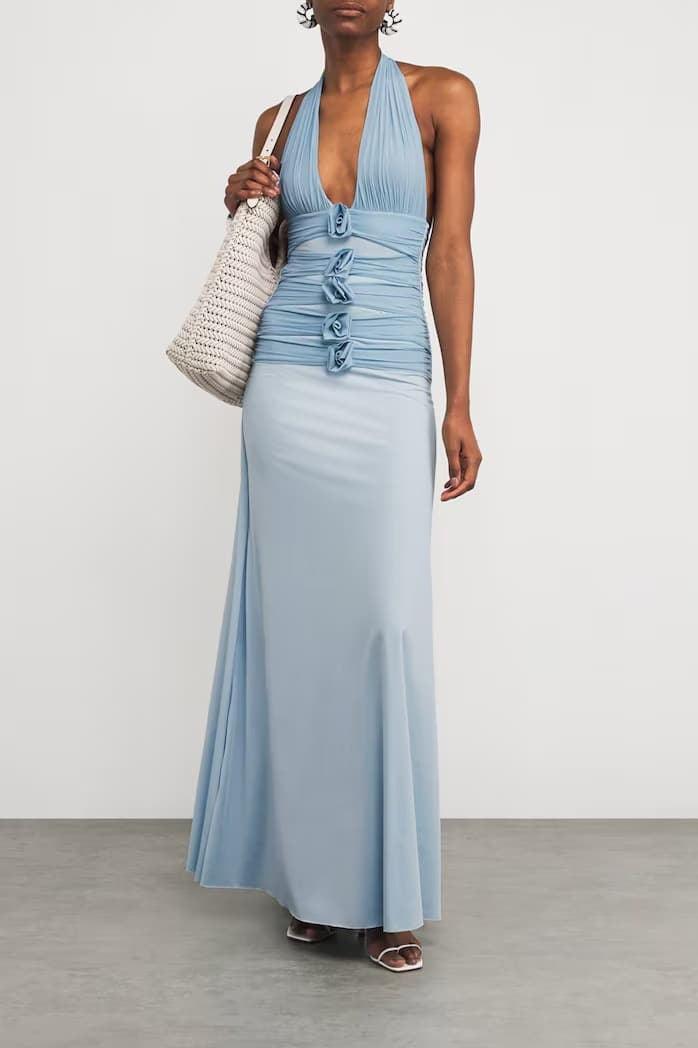 Sheath-Column Maxi Elastic Cloth Stretch Mesh Wedding Guest Dress CG0331