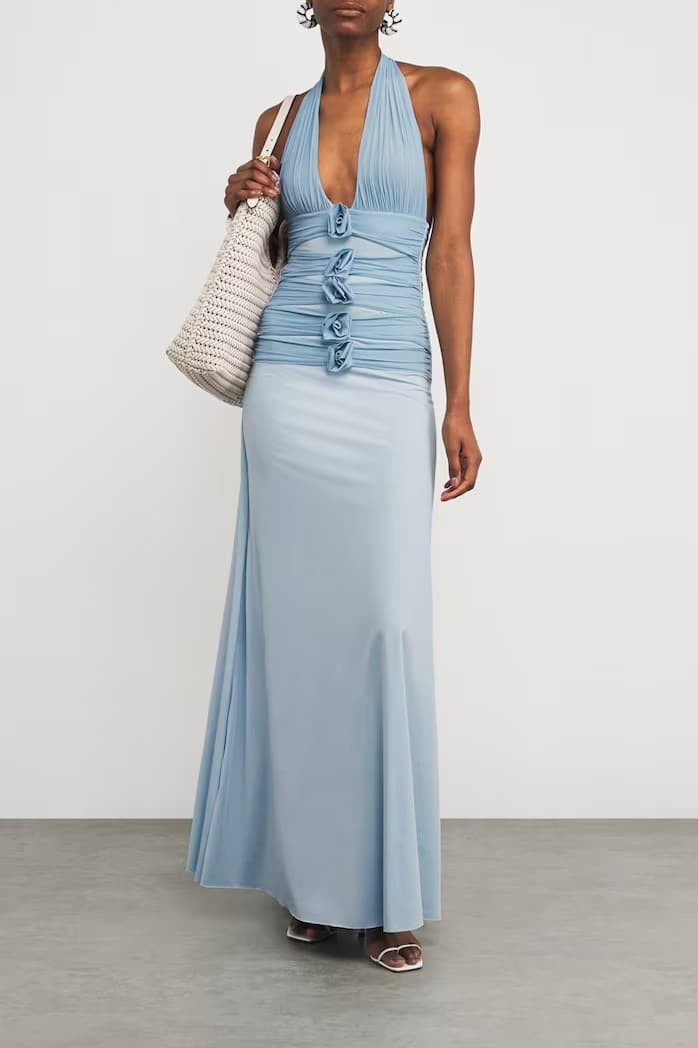 Sheath-Column Maxi Elastic Cloth Stretch Mesh Wedding Guest Dress CG0331