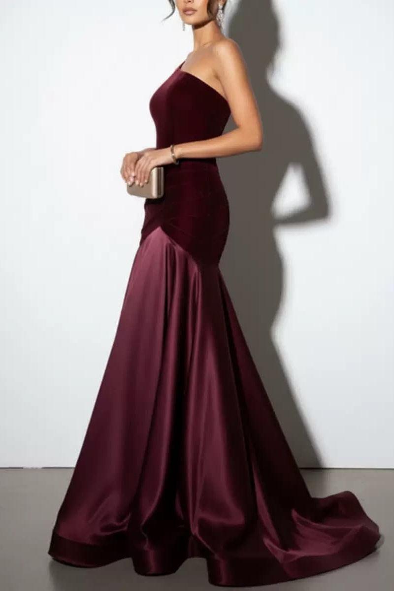 Trumpet-Mermaid Sweep-Brush Train Velvet Satin Wedding Guest Dress CG0332