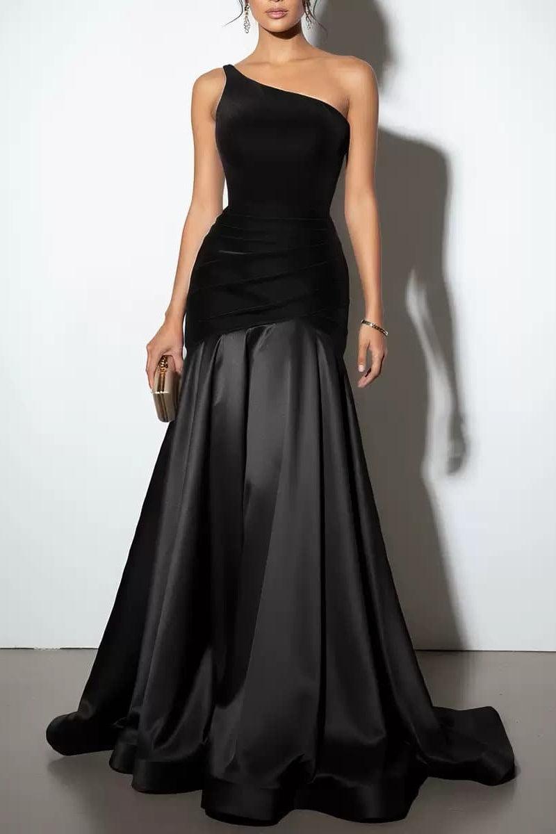 Trumpet-Mermaid Sweep-Brush Train Velvet Satin Wedding Guest Dress CG0332
