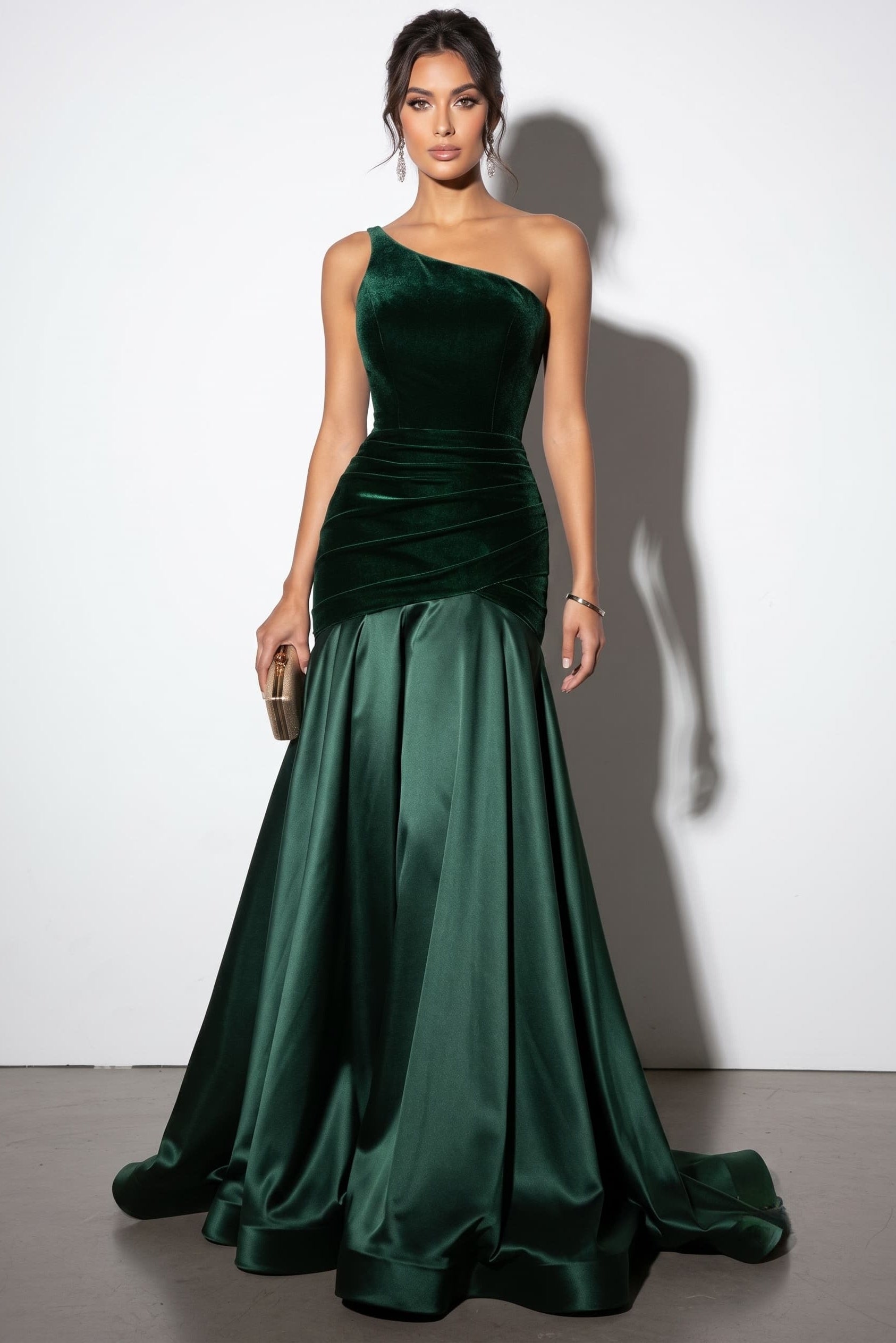 Trumpet-Mermaid Sweep-Brush Train Velvet Satin Wedding Guest Dress CG0332
