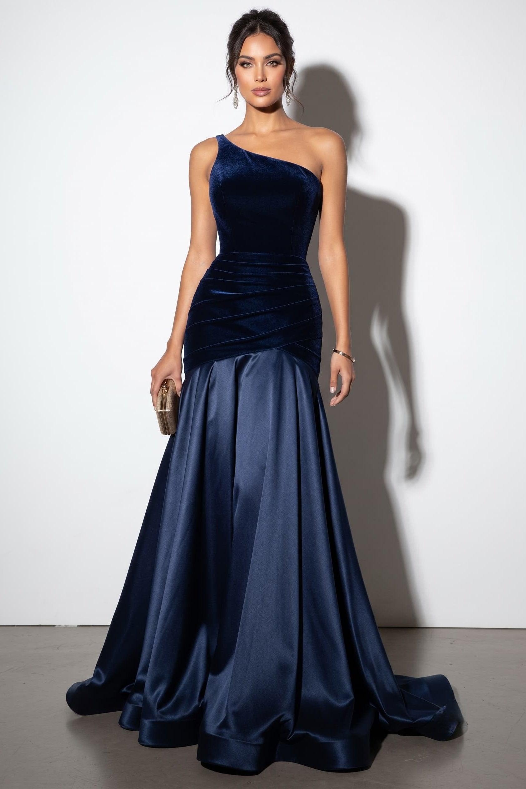 Trumpet-Mermaid Sweep-Brush Train Velvet Satin Wedding Guest Dress CG0332