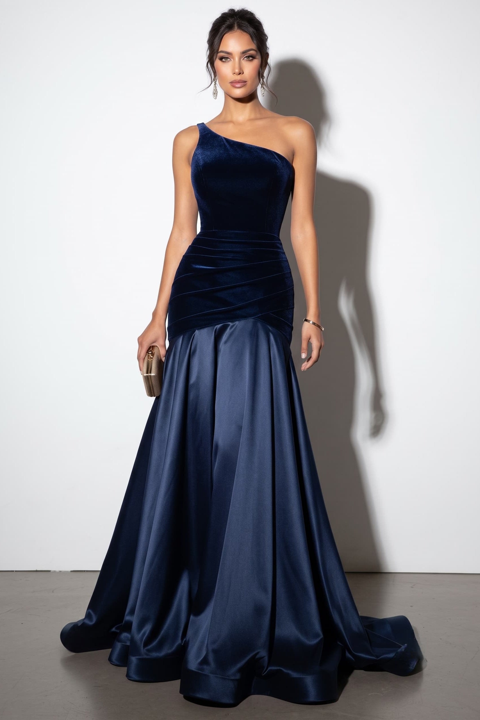 Trumpet-Mermaid Sweep-Brush Train Velvet Satin Wedding Guest Dress CG0332