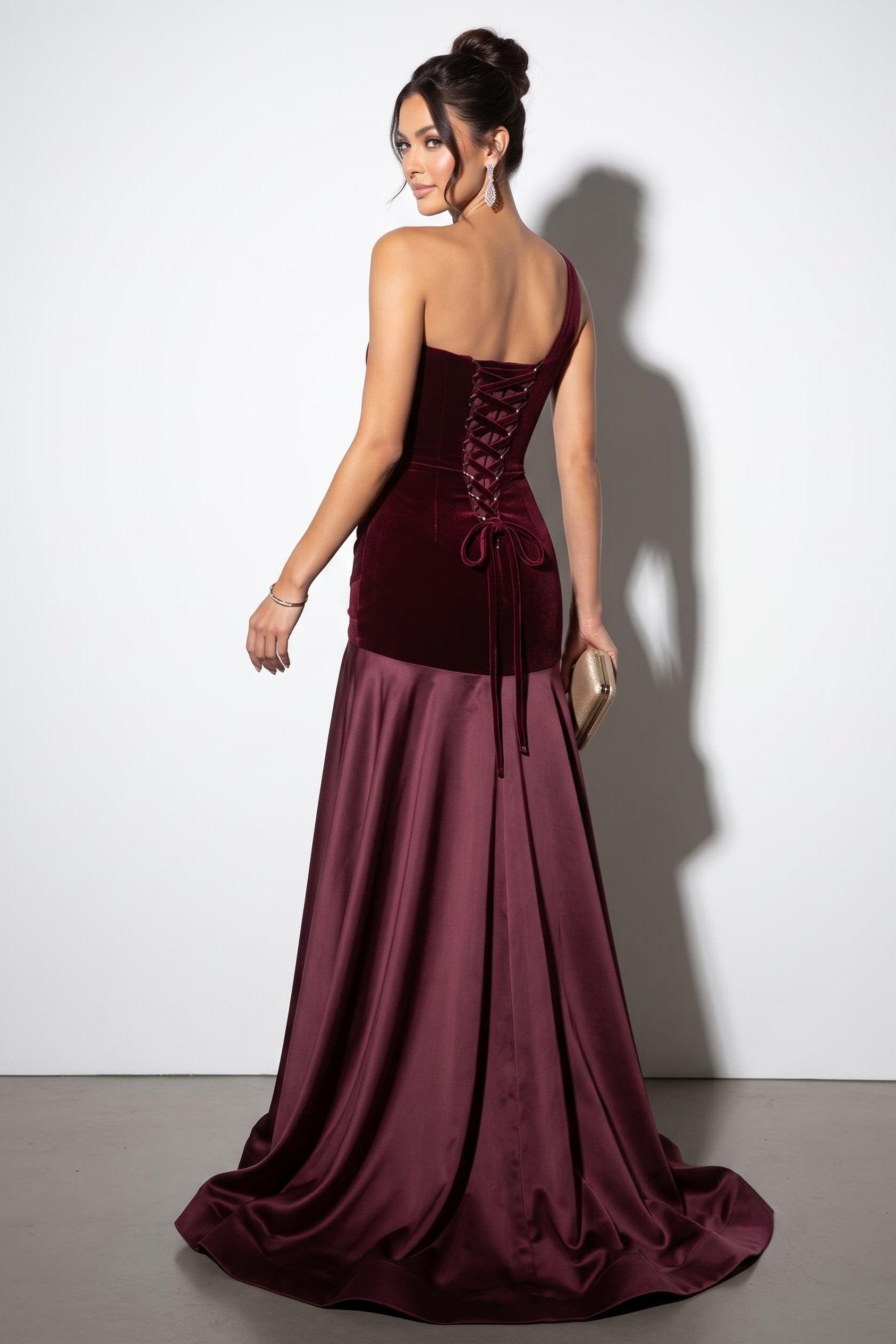 Trumpet-Mermaid Sweep-Brush Train Velvet Satin Wedding Guest Dress CG0332