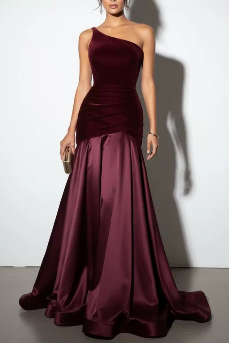 Trumpet-Mermaid Sweep-Brush Train Velvet Satin Wedding Guest Dress CG0332