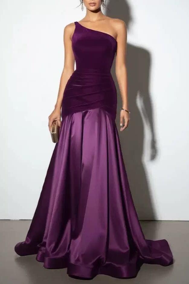 Trumpet-Mermaid Sweep-Brush Train Velvet Satin Wedding Guest Dress CG0332