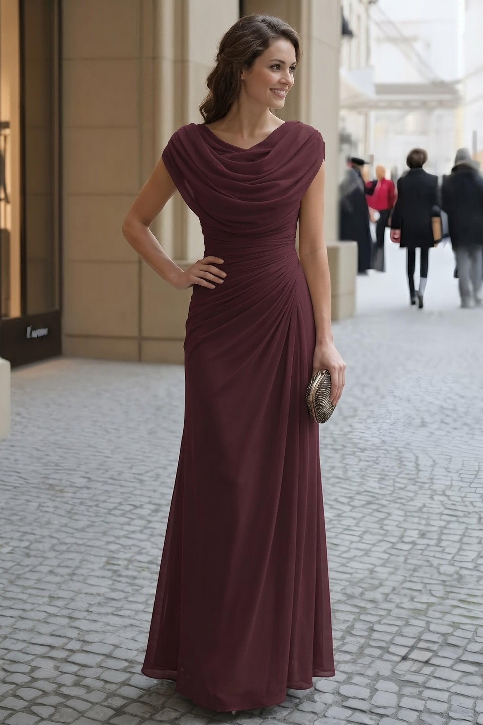 Sheath-Column Maxi Chiffon Wedding Guest Dress CG0334