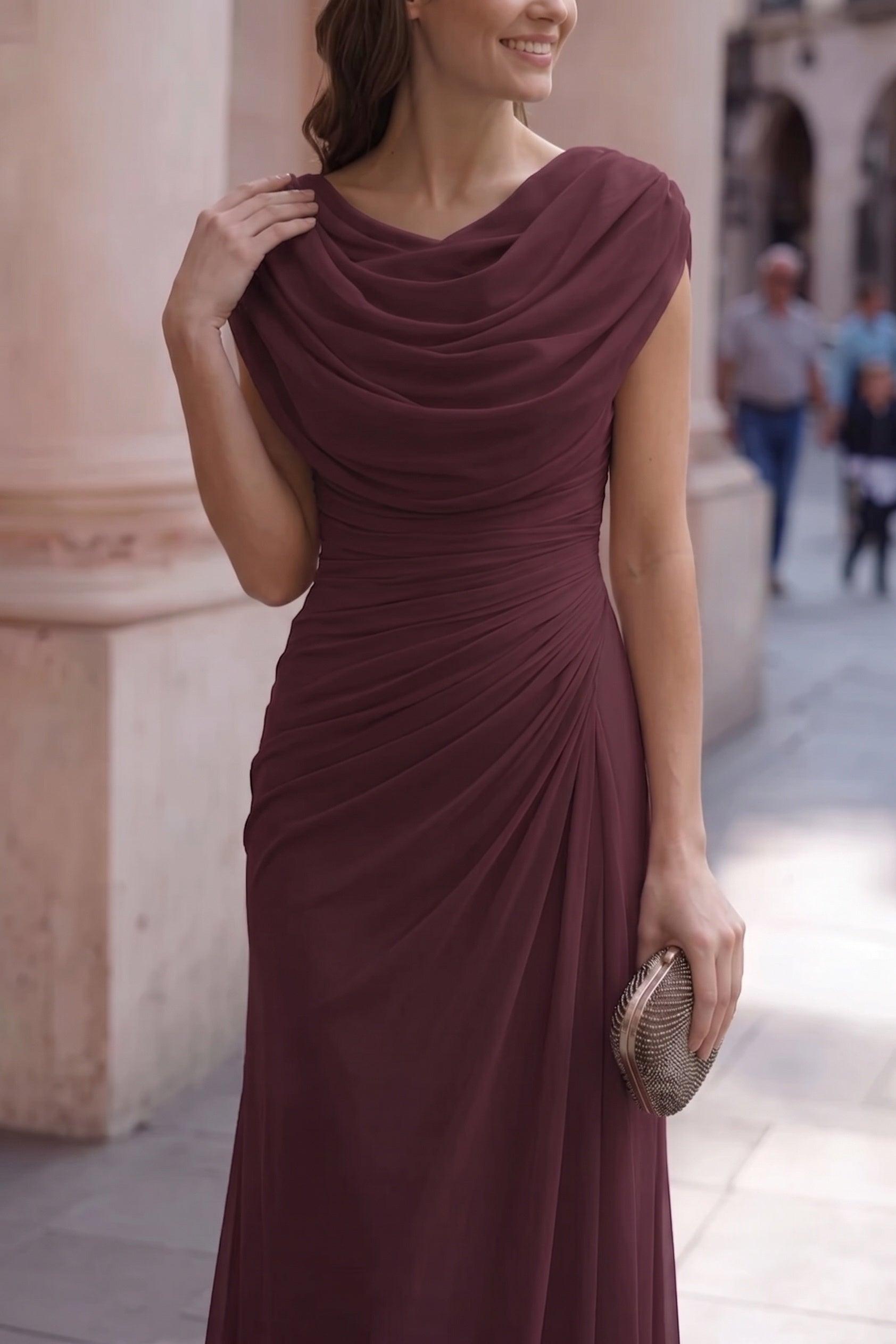 Sheath-Column Maxi Chiffon Wedding Guest Dress CG0334