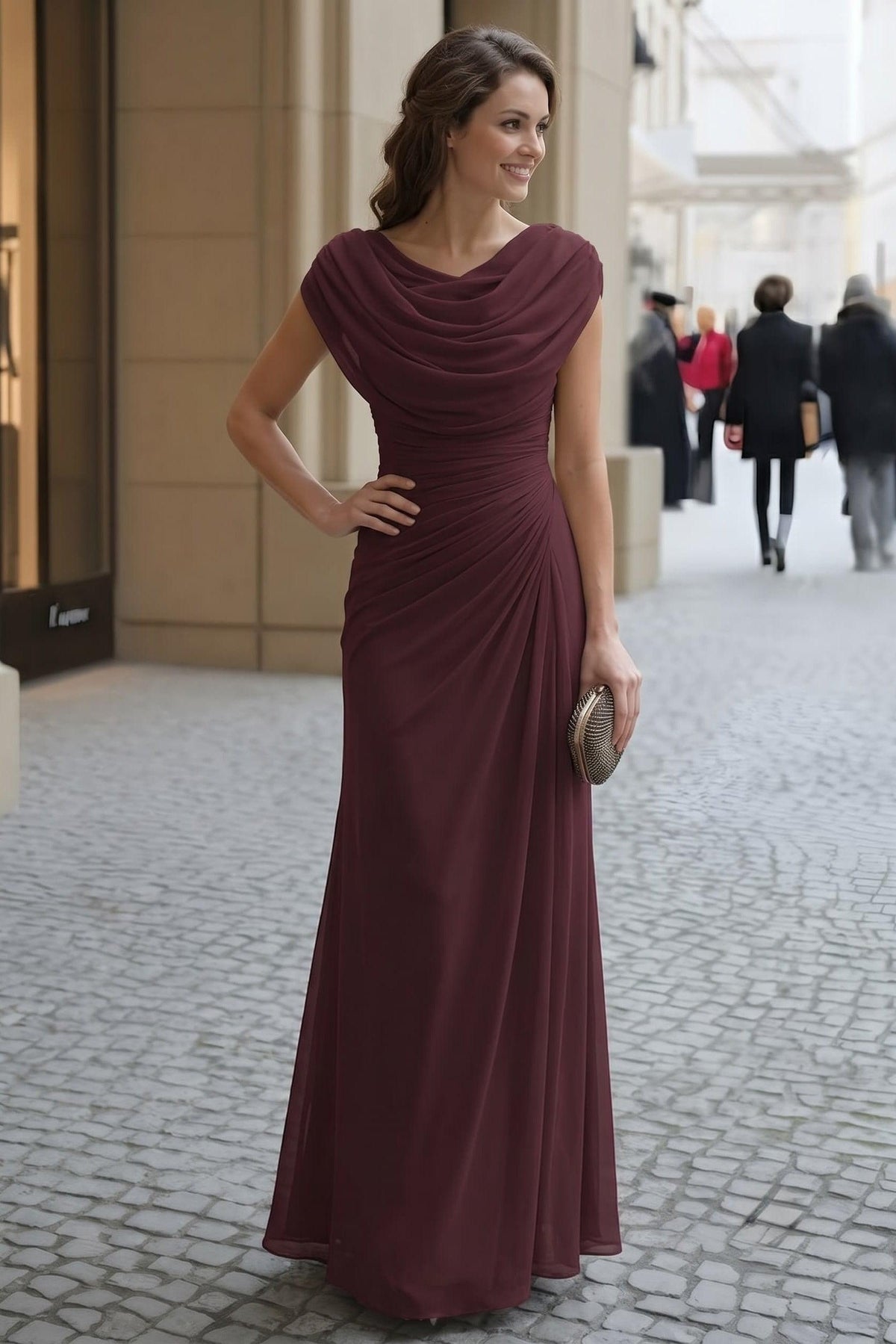 Sheath-Column Maxi Chiffon Wedding Guest Dress CG0334