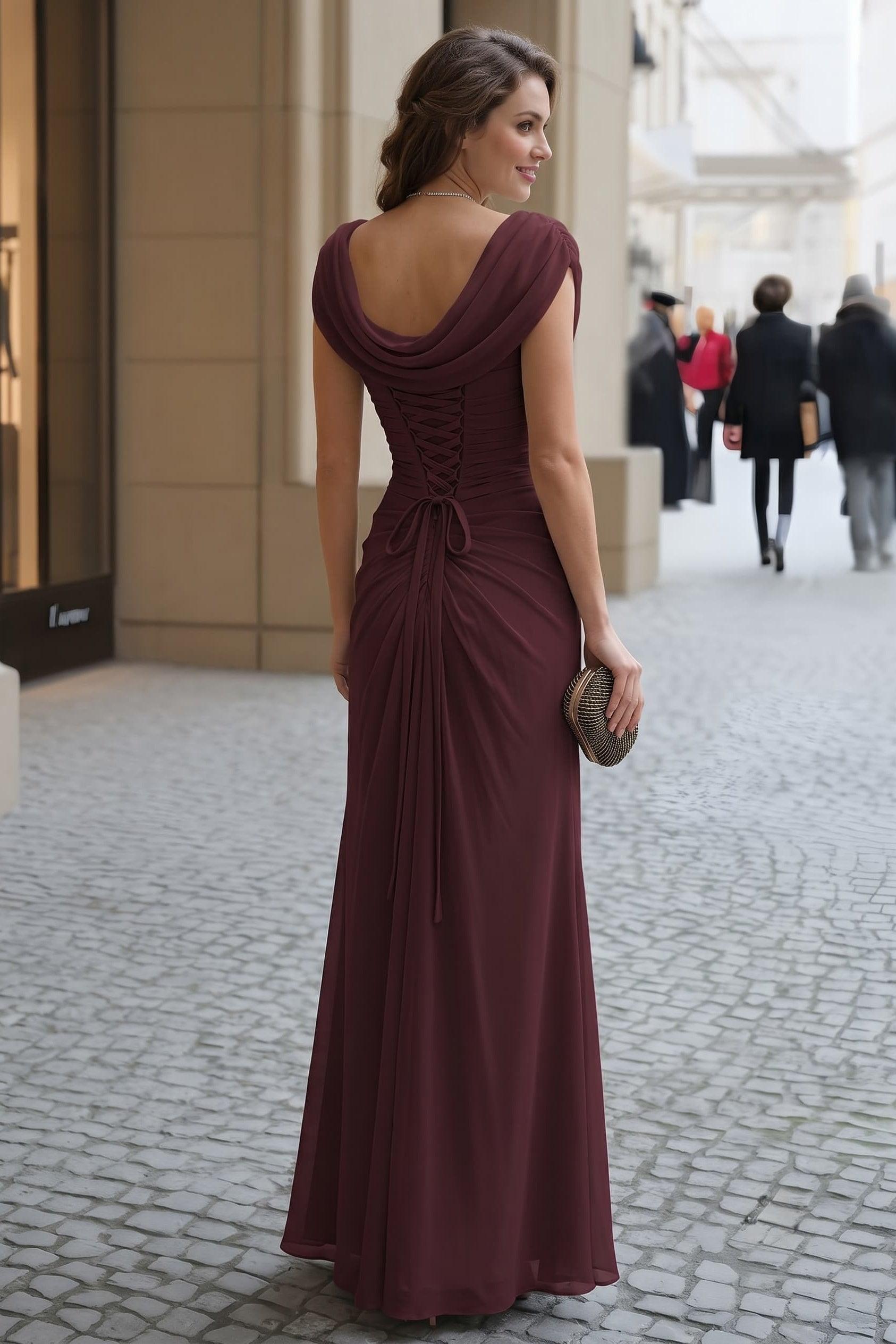 Sheath-Column Maxi Chiffon Wedding Guest Dress CG0334