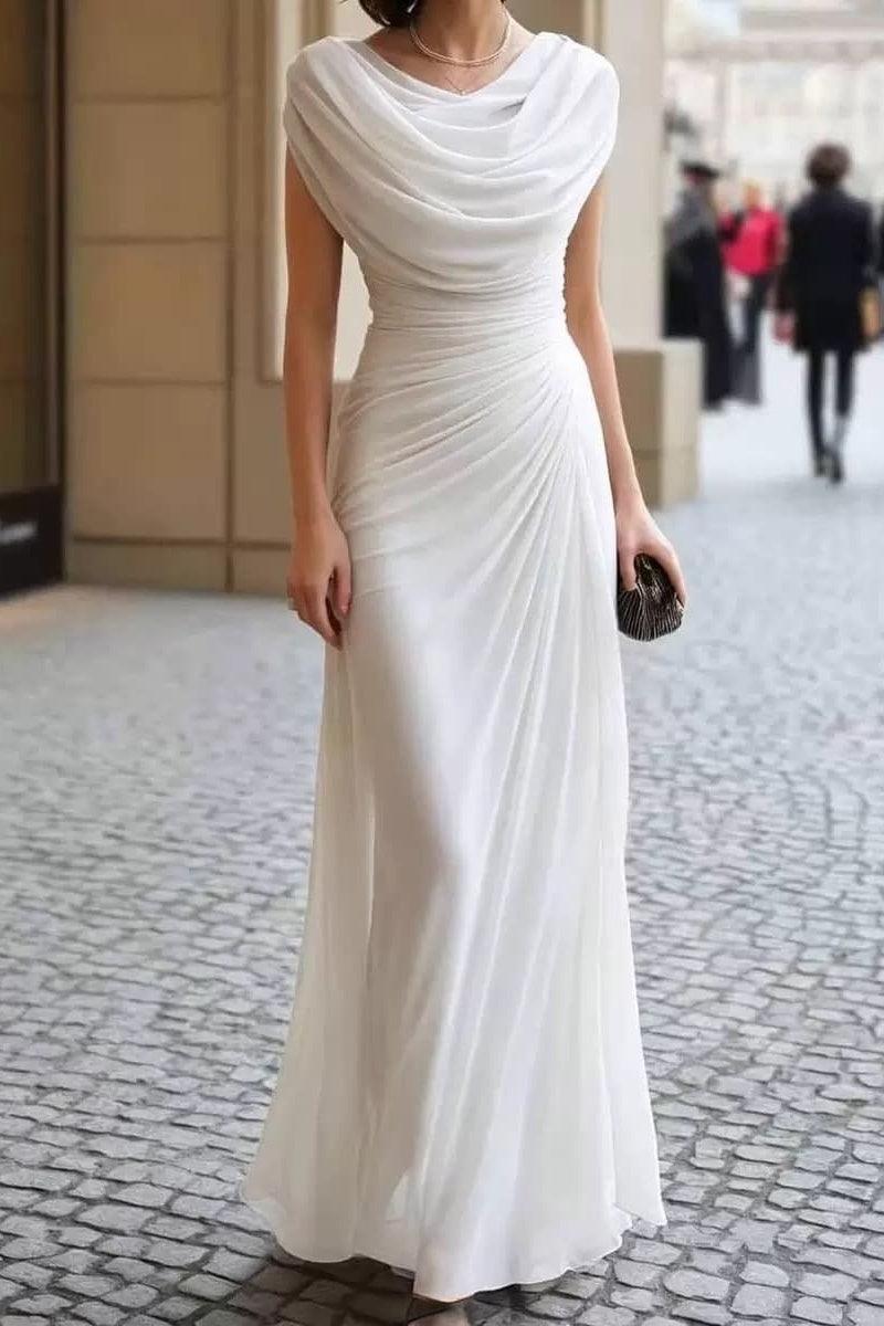 Sheath-Column Maxi Chiffon Wedding Guest Dress CG0334