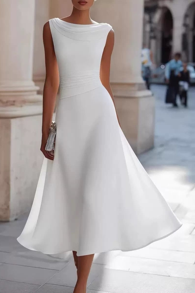A-Line Tea Length Elastic Cloth Wedding Guest Dress CG0335
