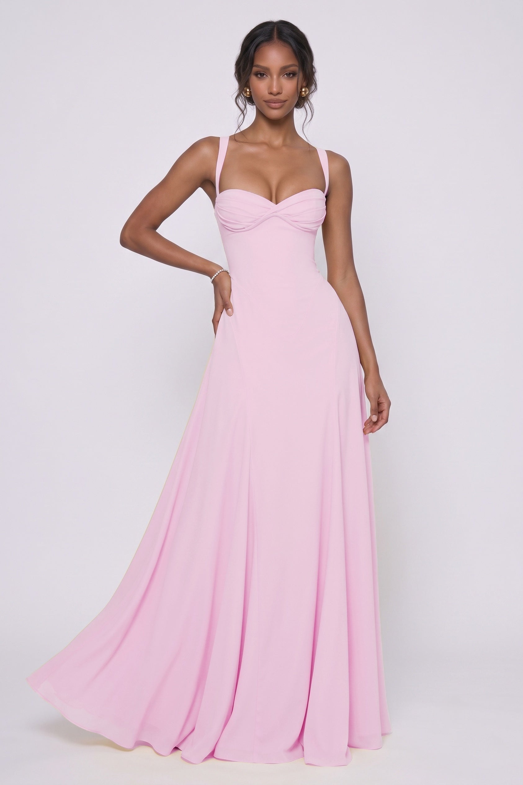 A-Line Maxi Stretch Chiffon Wedding Guest Dress CG0336