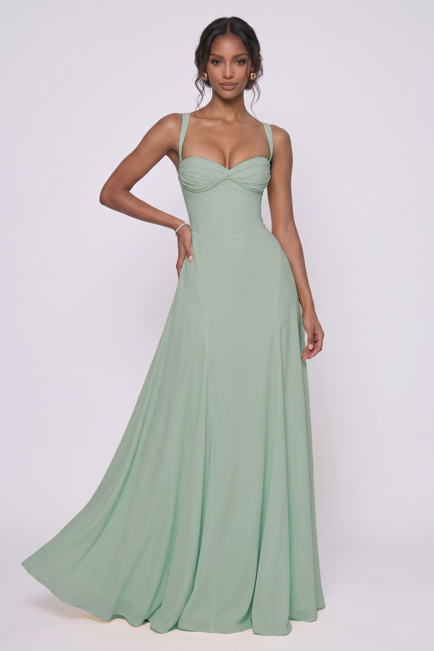 A-Line Maxi Stretch Chiffon Bridesmaid Dress CG0336BM