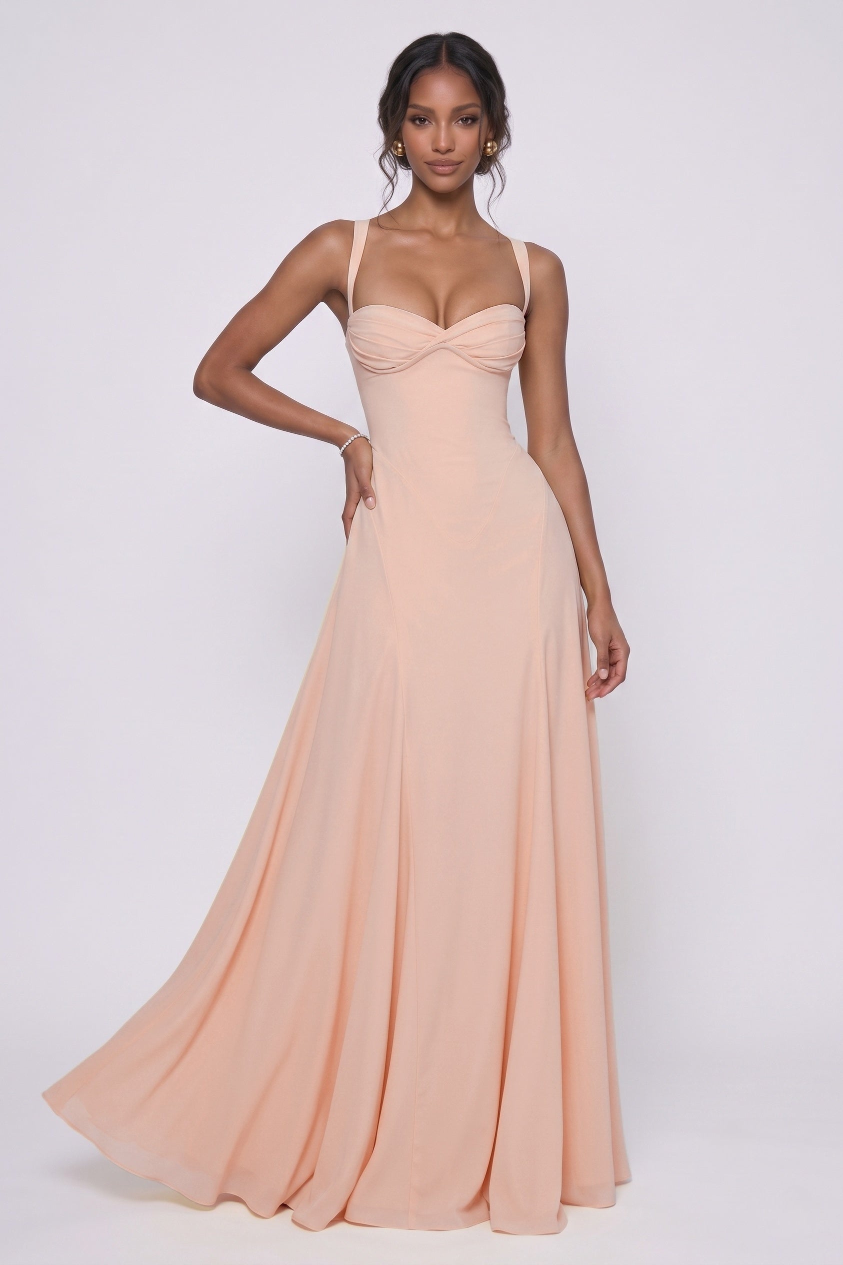 A-Line Maxi Stretch Chiffon Wedding Guest Dress CG0336