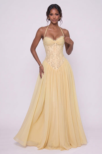 A-Line Floor-length Chiffon Lace Wedding Guest Dress CG0337
