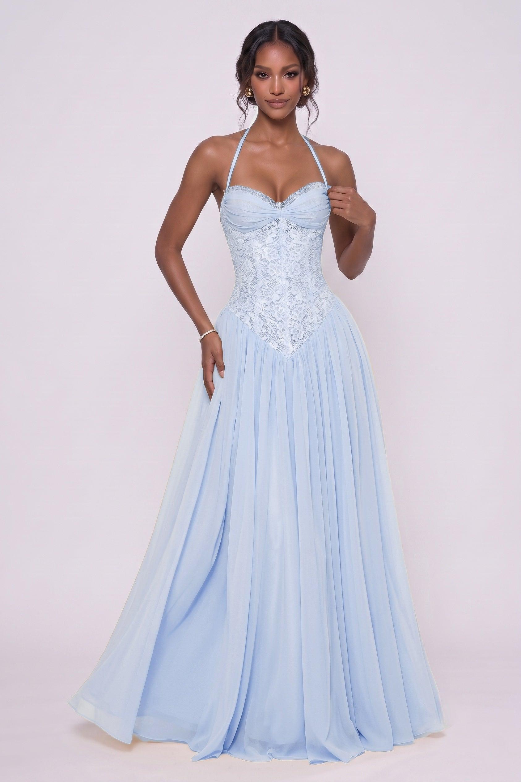 A-Line Floor-length Chiffon Lace Wedding Guest Dress CG0337