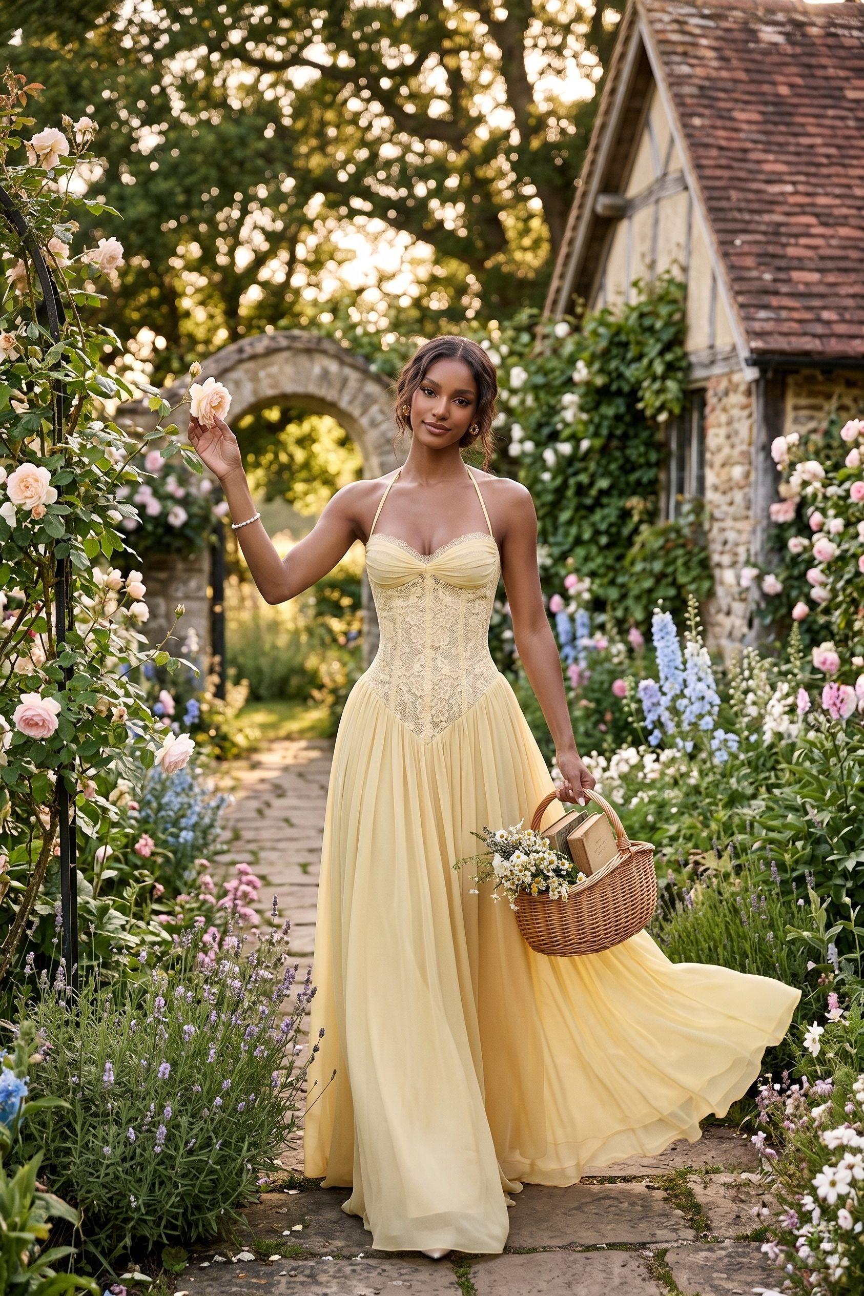 A-Line Floor-length Chiffon Lace Wedding Guest Dress CG0337