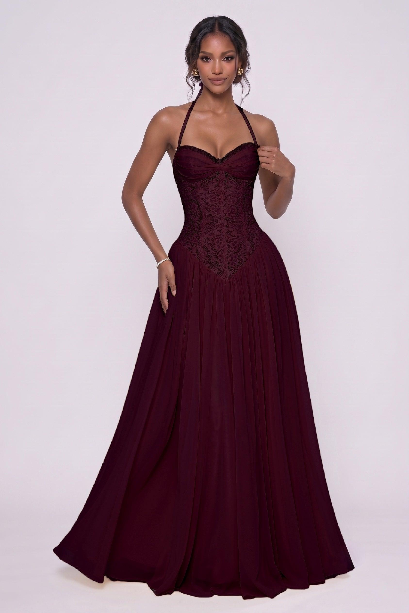 A-Line Floor-length Chiffon Lace Wedding Guest Dress CG0337