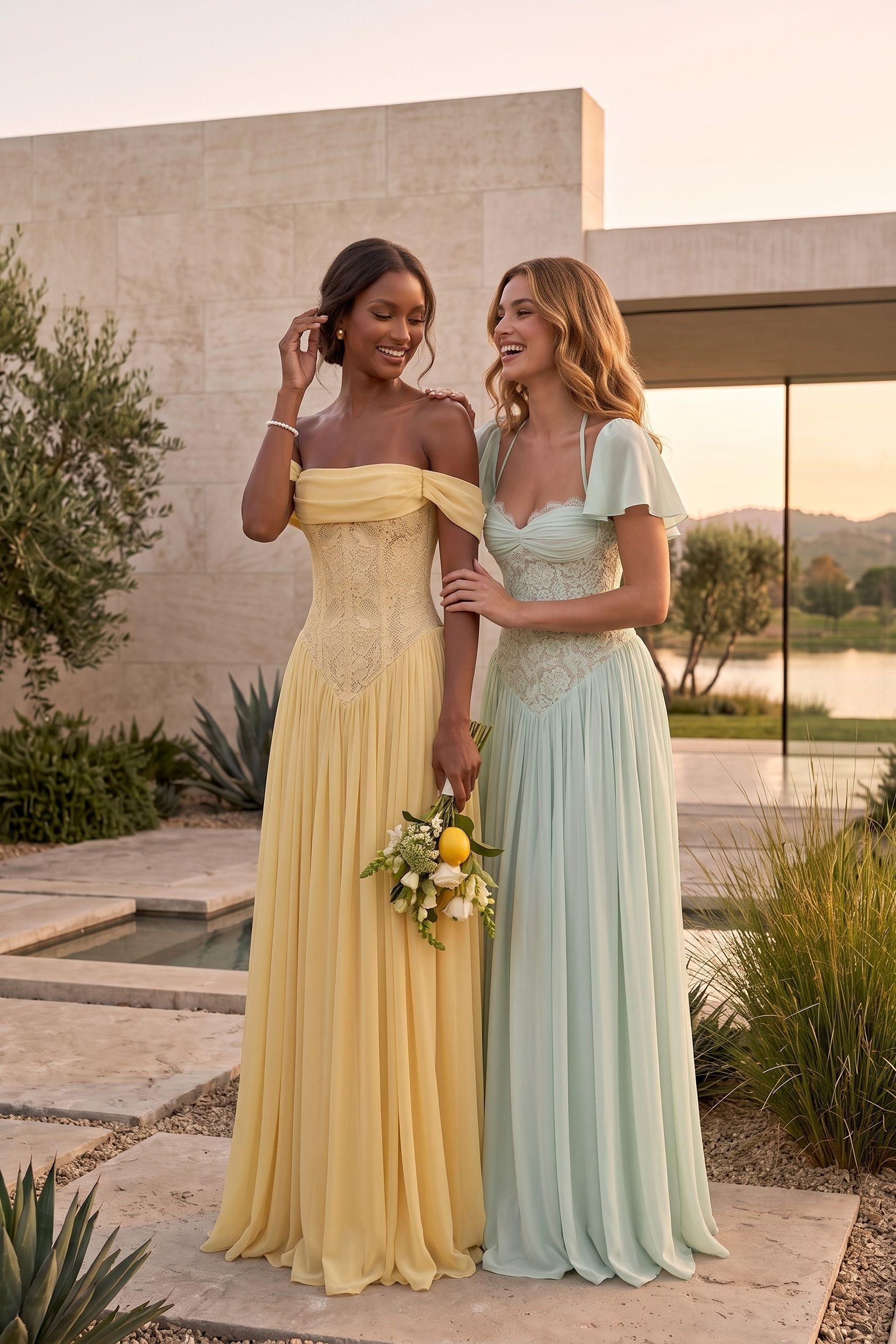 A-Line Floor-length Chiffon Lace Wedding Guest Dress CG0338