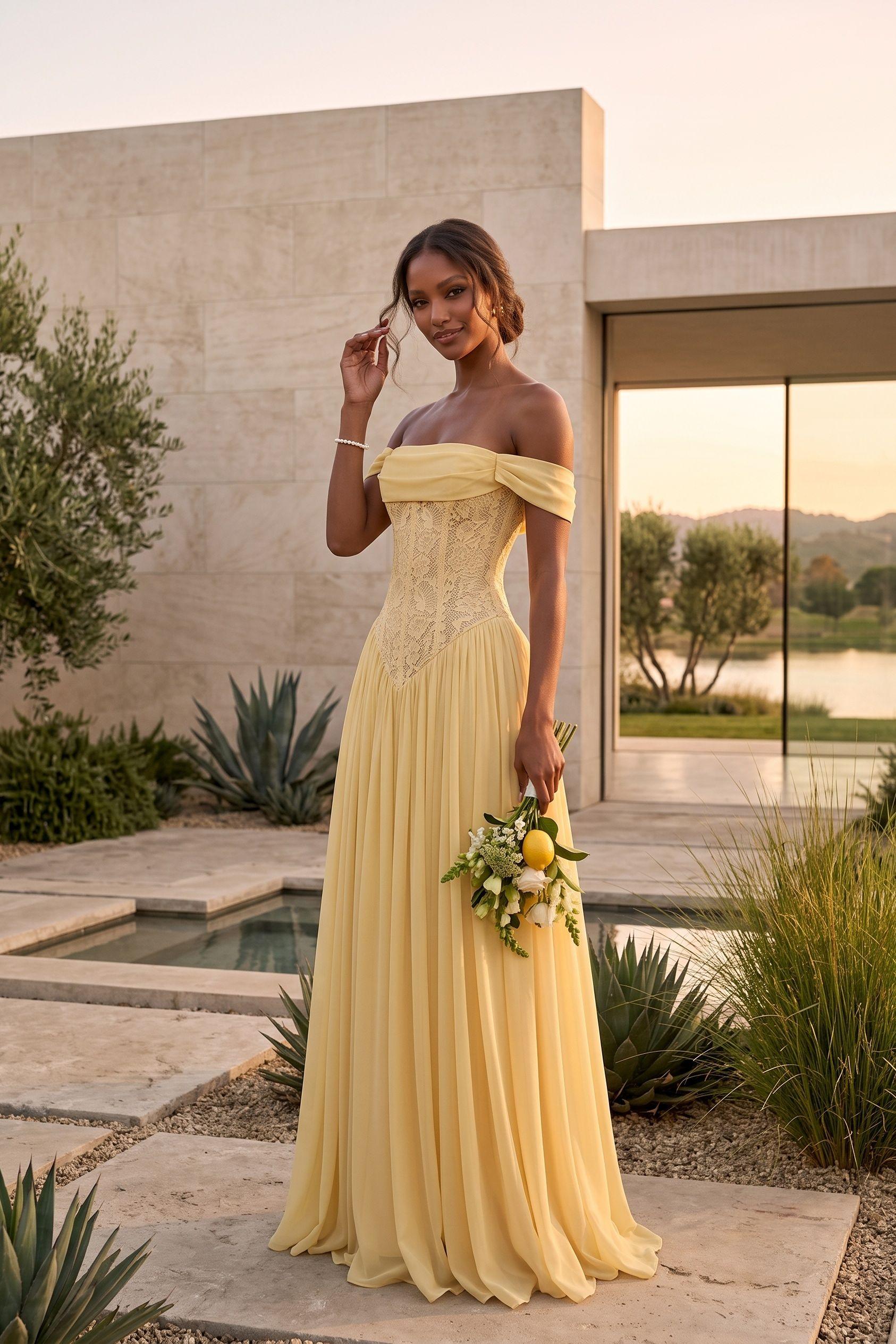 A-Line Floor-length Chiffon Lace Bridesmaid Dress CG0338BM