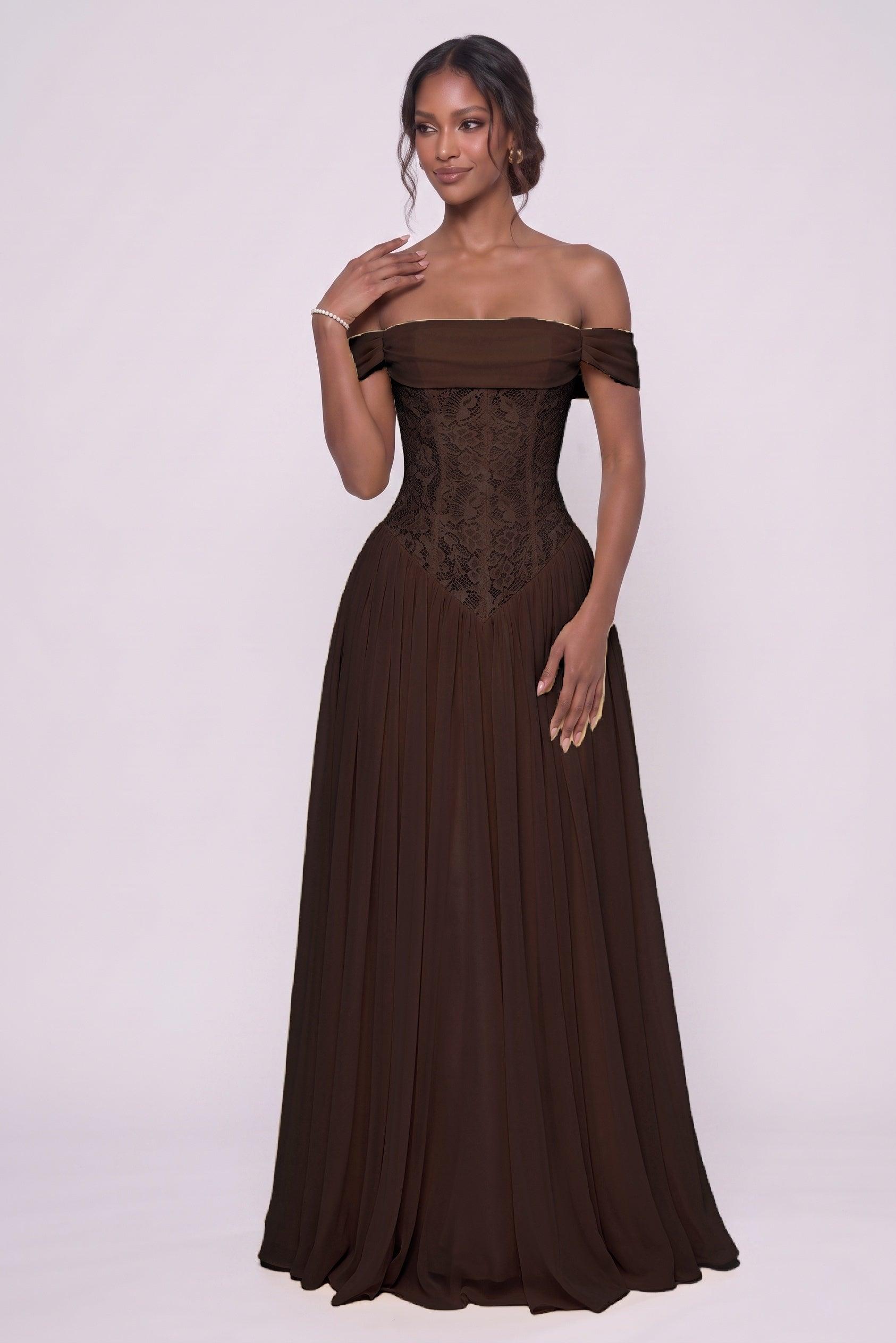 A-Line Floor-length Chiffon Lace Wedding Guest Dress CG0338